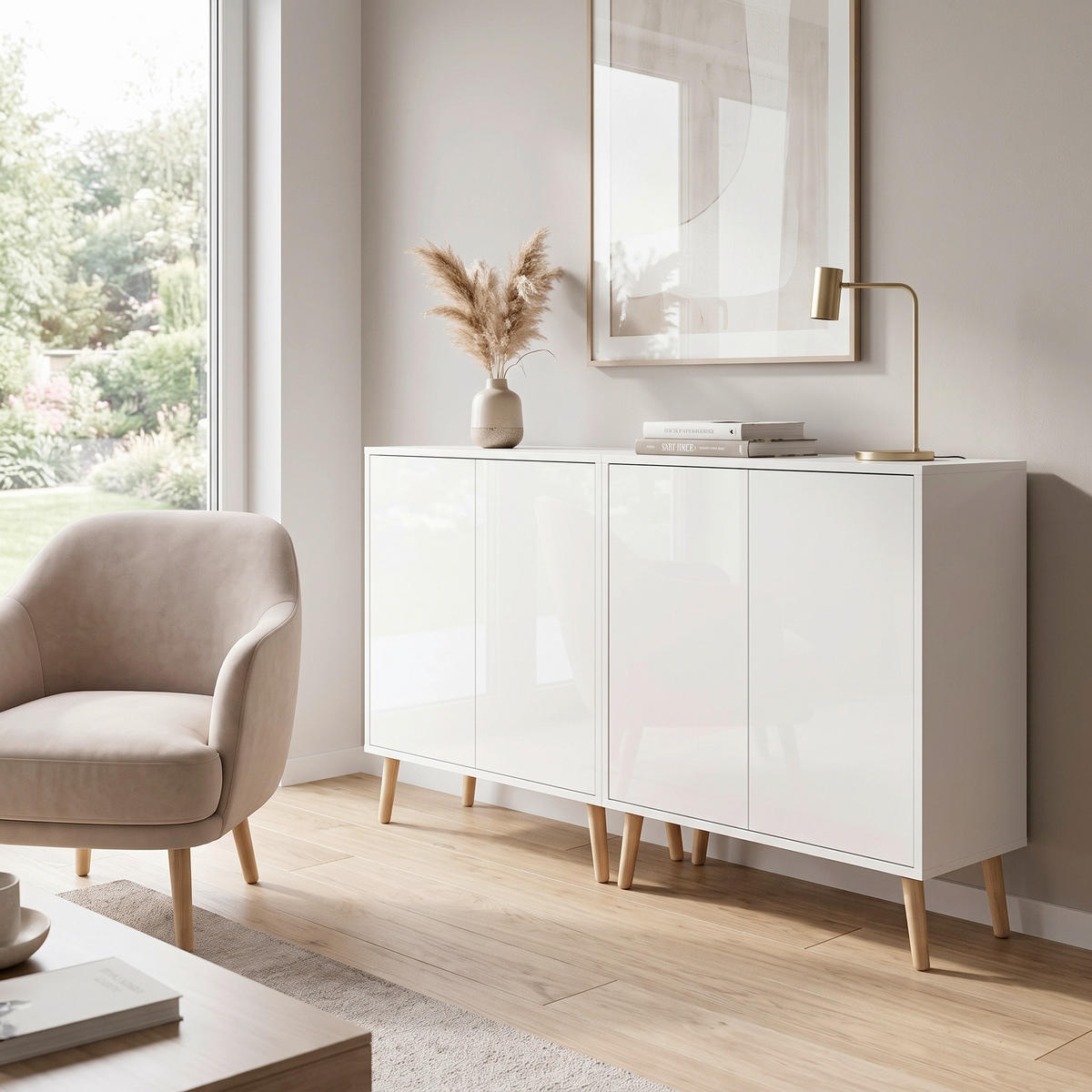 SIDEBOARD Mailand Set 2 + HF 158/86/33 cm  - Weiß Hochglanz/Weiß, MODERN, Holz/Holzwerkstoff (158/86/33cm) - MID.YOU