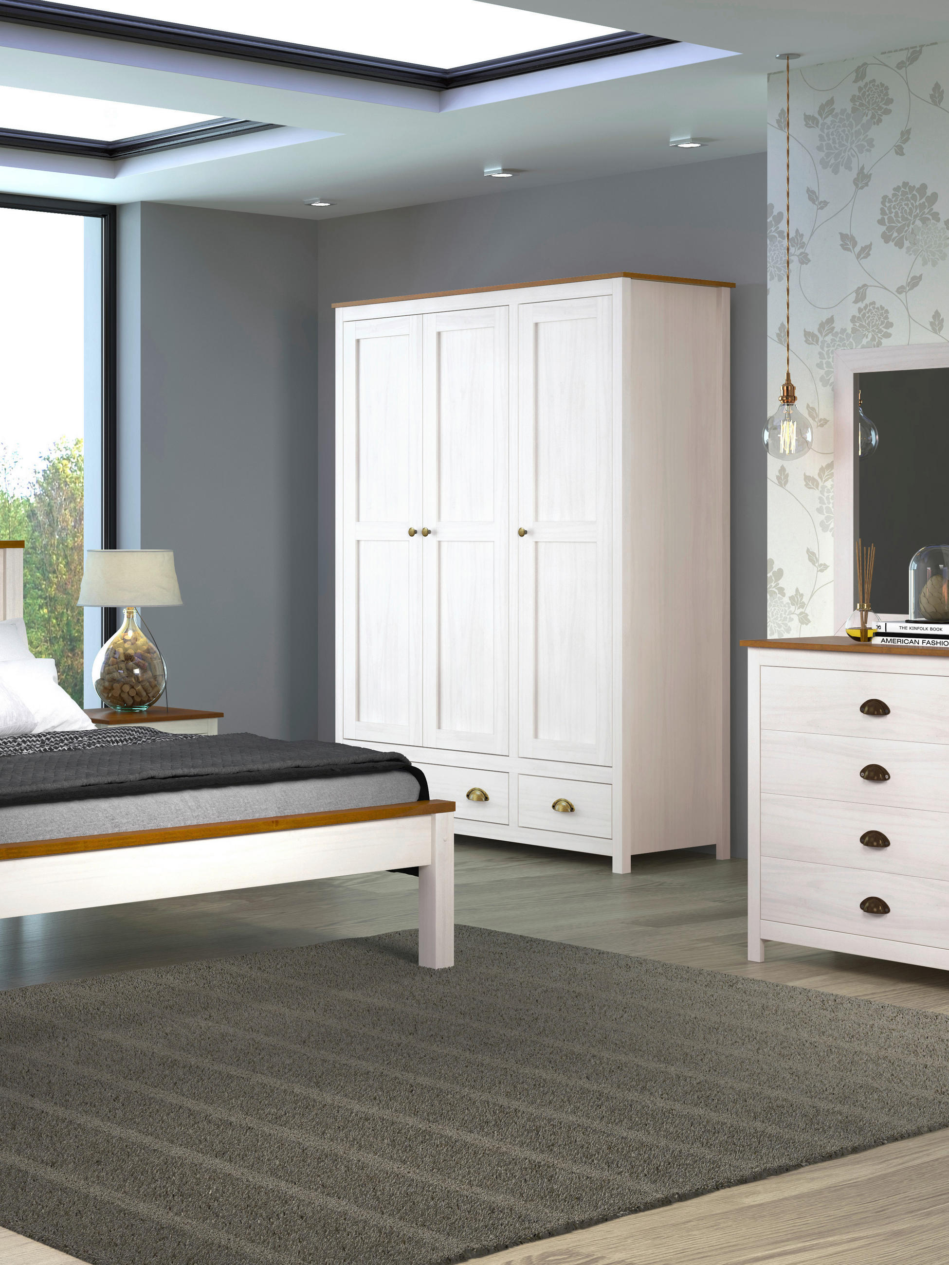 DREHTÜRENSCHRANK  in Weiß  - Messingfarben/Weiß, Natur, Holz/Metall (136/185/54cm) - Livetastic