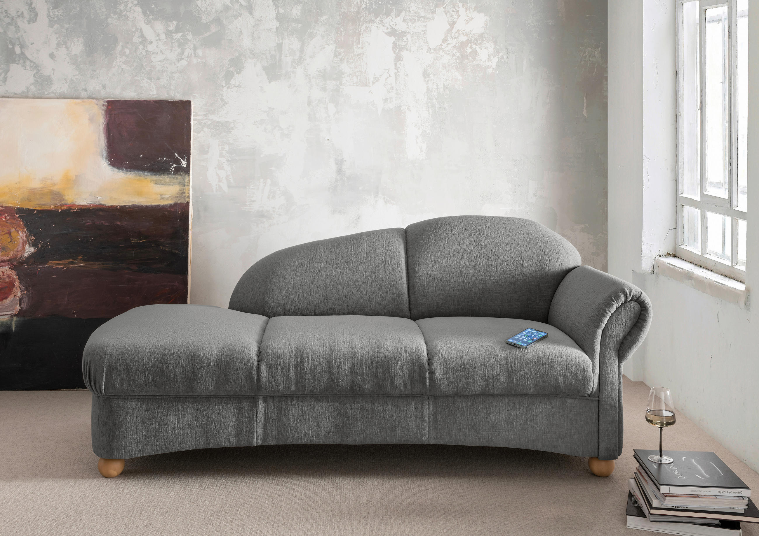 OTTOMANE in Mikrofaser Graubraun  - Wildeiche/Graubraun, KONVENTIONELL, Holz/Textil (190/84/86cm) - Livetastic