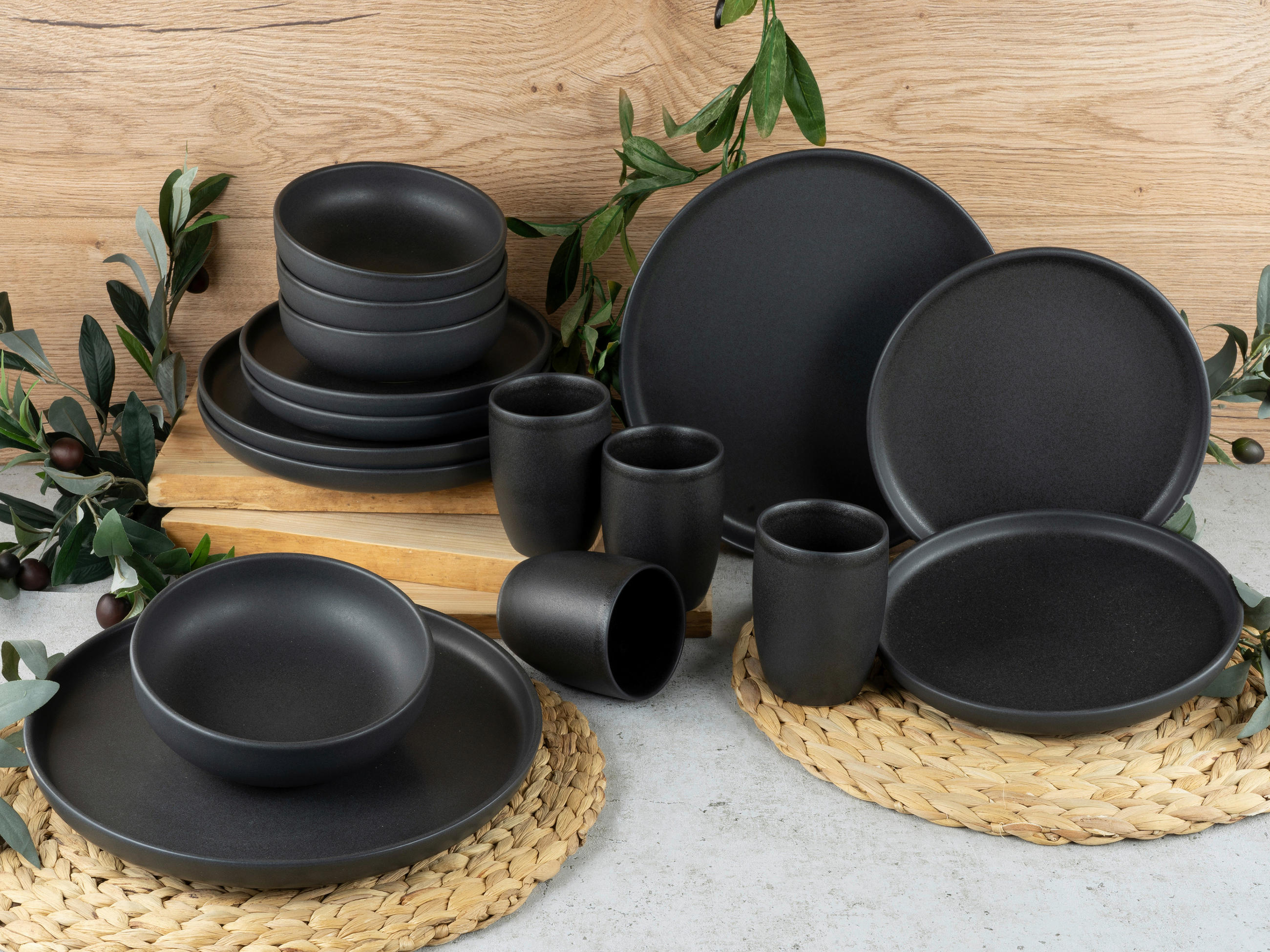 KOMBISERVICE Schwarz Uno 16-teilig 4 Personen  - Schwarz, KONVENTIONELL, Keramik - Creatable