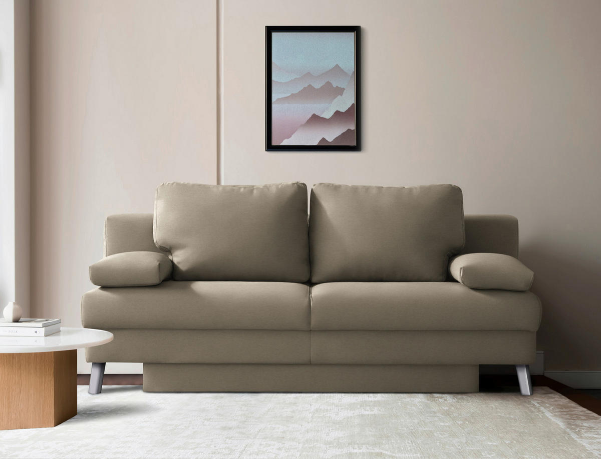 SCHLAFSOFA Flachgewebe Cappuccino  - Chromfarben/Cappuccino, Modern, Textil/Metall (194/91/90cm) - Novel