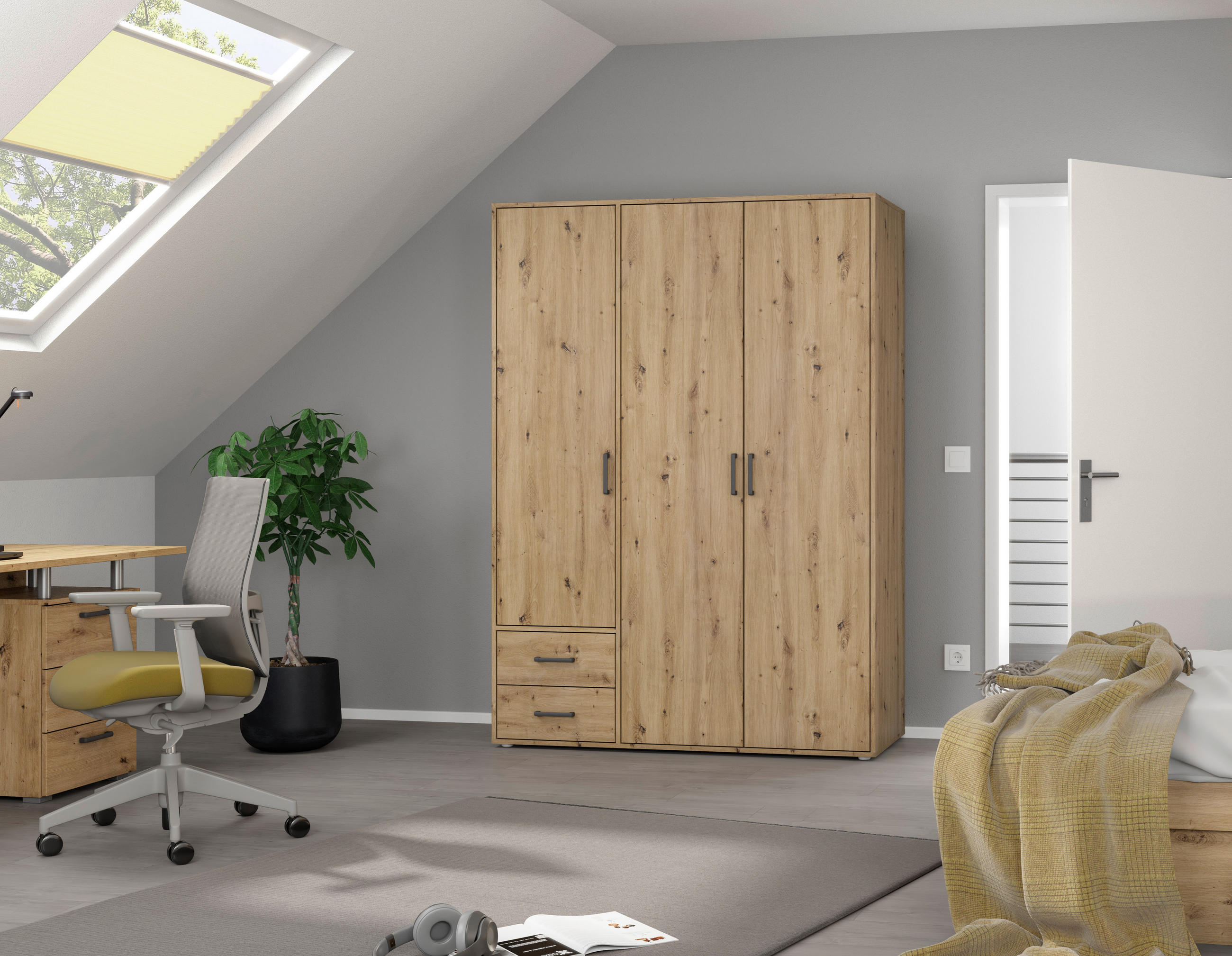 DREHTÜRENSCHRANK in Eiche Artisan  - Eiche Artisan/Grau, Modern, Holzwerkstoff/Kunststoff (140/194/53cm) - Rauch Möbel