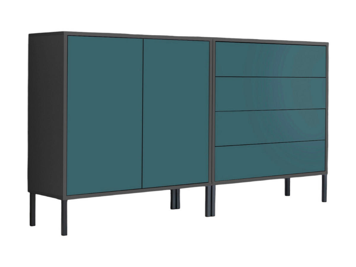 SIDEBOARD Mailand Set 3 + MF  in 158/86/33 cm  - Anthrazit/Petrol, MODERN, Holzwerkstoff/Metall (158/86/33cm) - MID.YOU