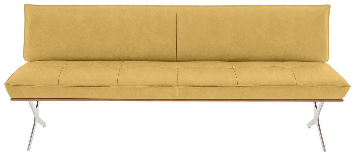 SITZBANK 214/88/66 cm Echtleder Gelb, Edelstahlfarben Nussbaum furniert Metall  - Edelstahlfarben/Gelb, Design, Leder/Holz (214/88/66cm) - Koinor