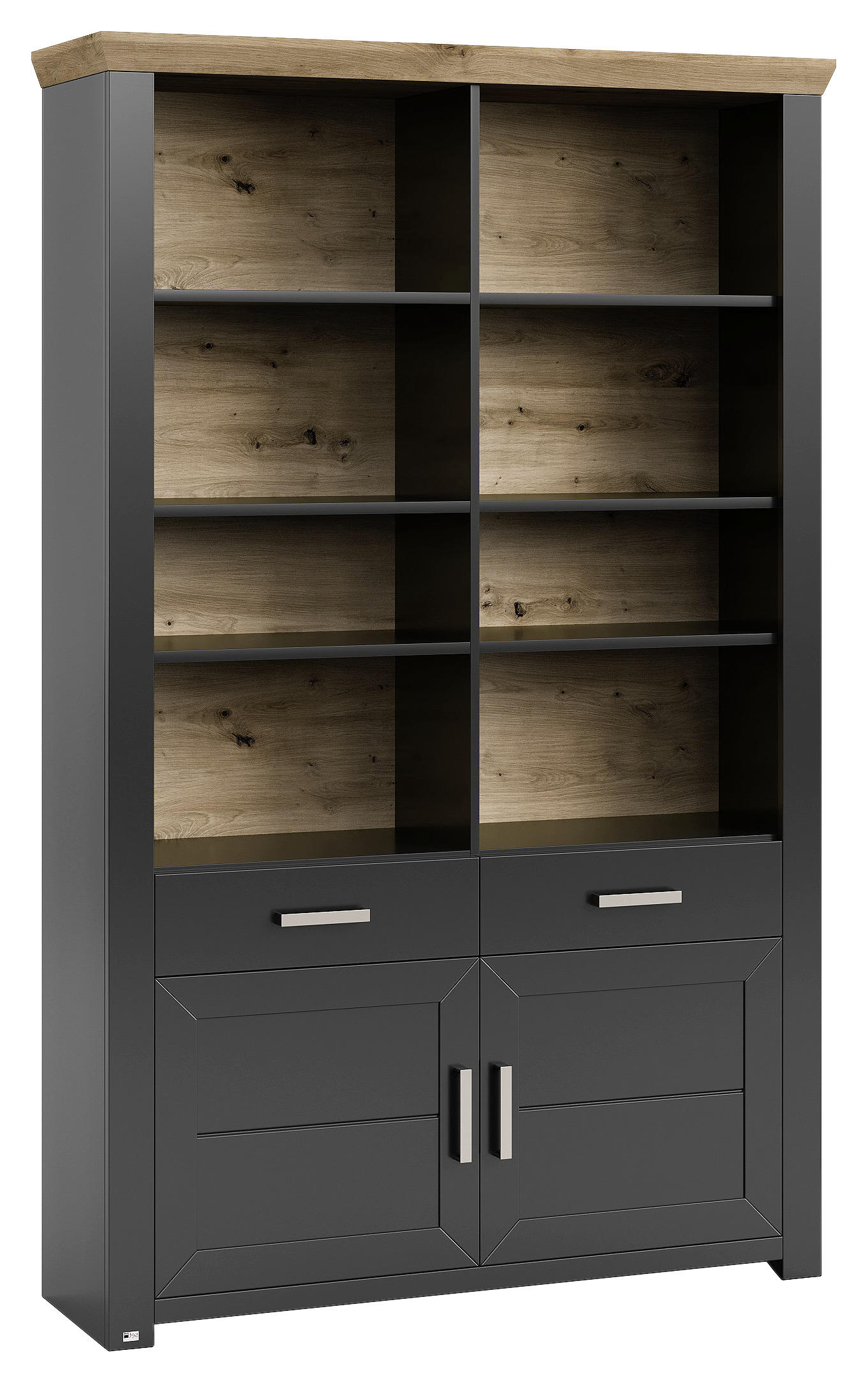 REGALKOMBINATION Graphitfarben, Eiche Artisan - Graphitfarben/Eiche Artisan, Design, Holzwerkstoff/Metall (129,3/206,6/42,2cm) - SetOne by Musterring