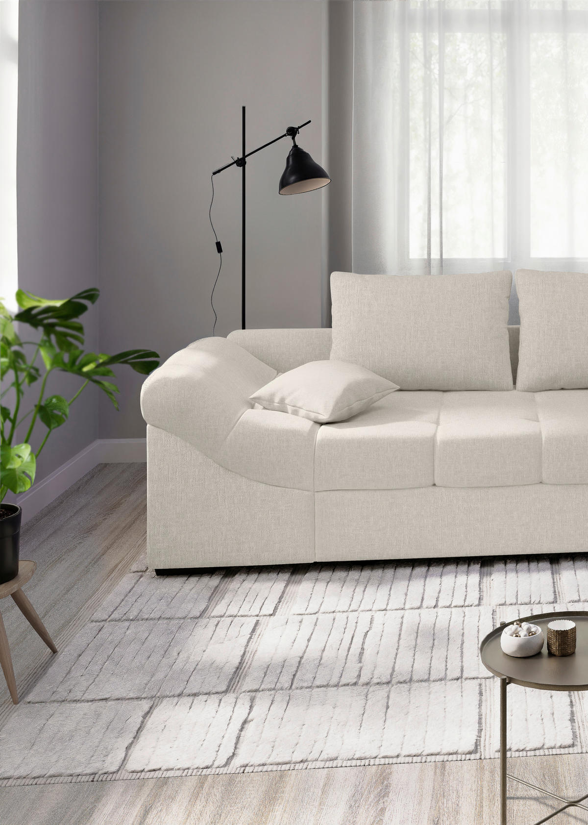 ECKSCHLAFSOFA in Weiss Textil   - Weiss/Schwarz, Modern, Holz/Textil (298/202cm) - MID.YOU