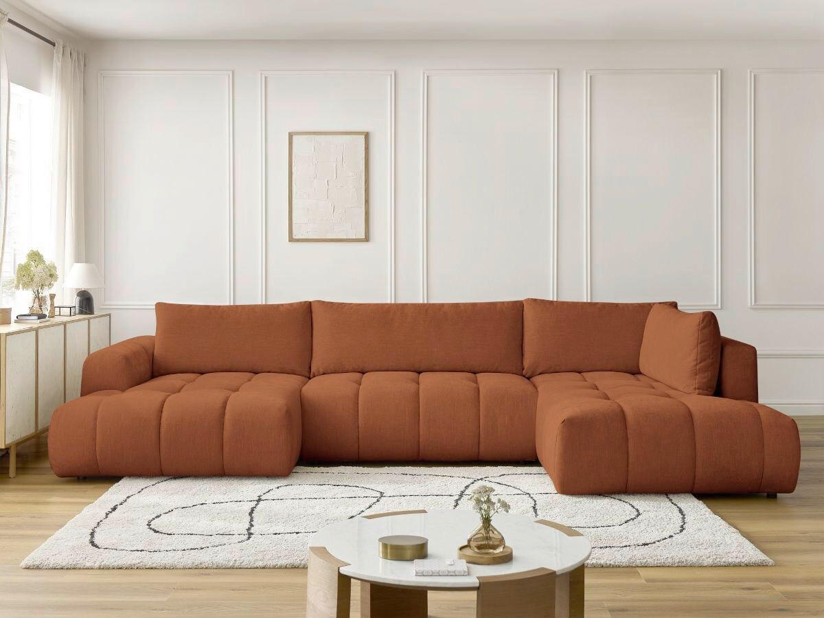 WOHNLANDSCHAFT  FUJI  Orange Leinenoptik  - Schwarz/Orange, MODERN, Kunststoff/Textil (160/377/204cm)