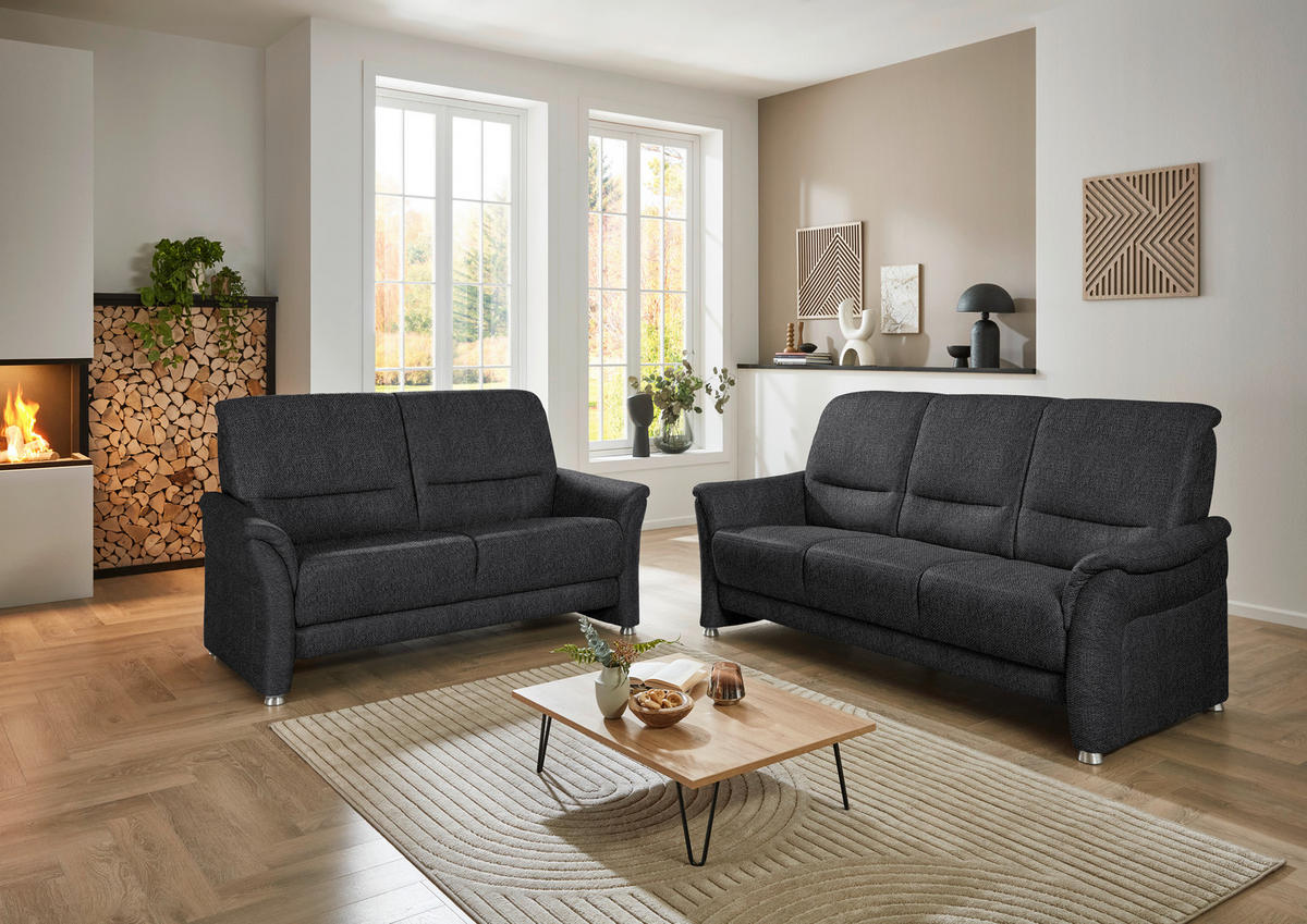 2,5-SITZER Flachgewebe Schwarz  - Alufarben/Schwarz, Konventionell, Textil/Metall (172/96/93cm) - Beldomo Premium