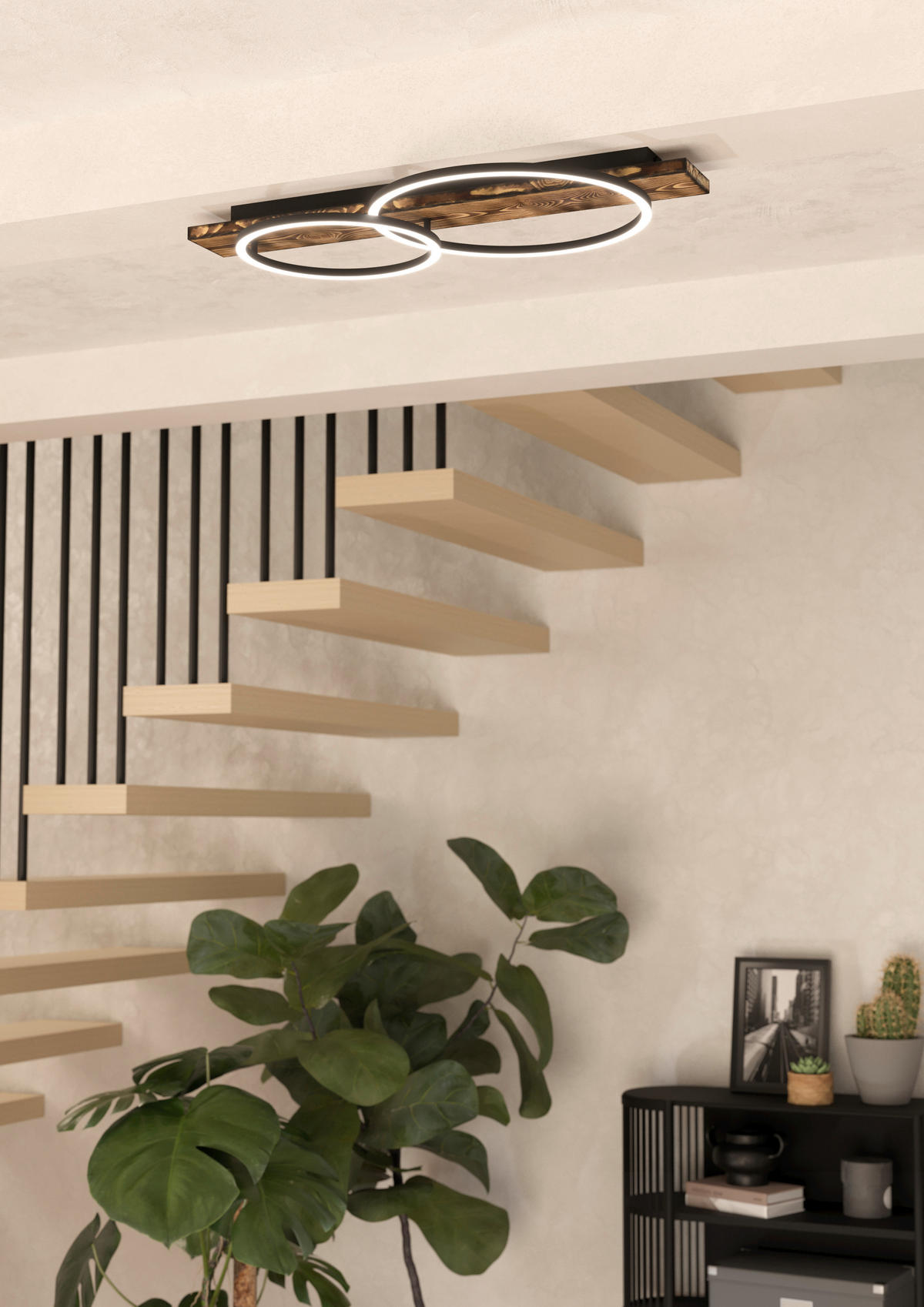 STROPNÉ LED SVIETIDLO, 78/40/9 cm - hnedá/čierna, Natur, kov/drevo (78/40/9cm) - Eglo