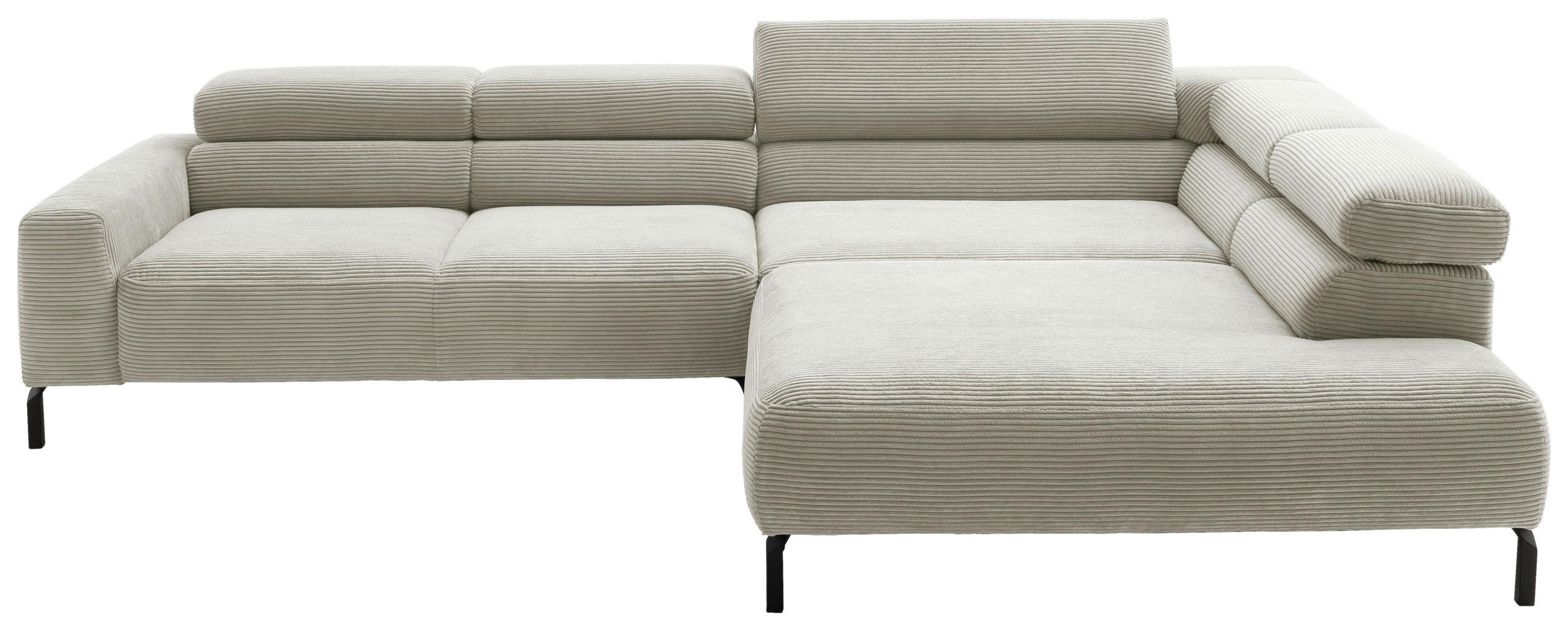 ECKSOFA inkl. Funktion Hellgrau Cord  - Hellgrau/Schwarz, MODERN, Textil/Metall (309/219cm) - Pure Home Lifestyle