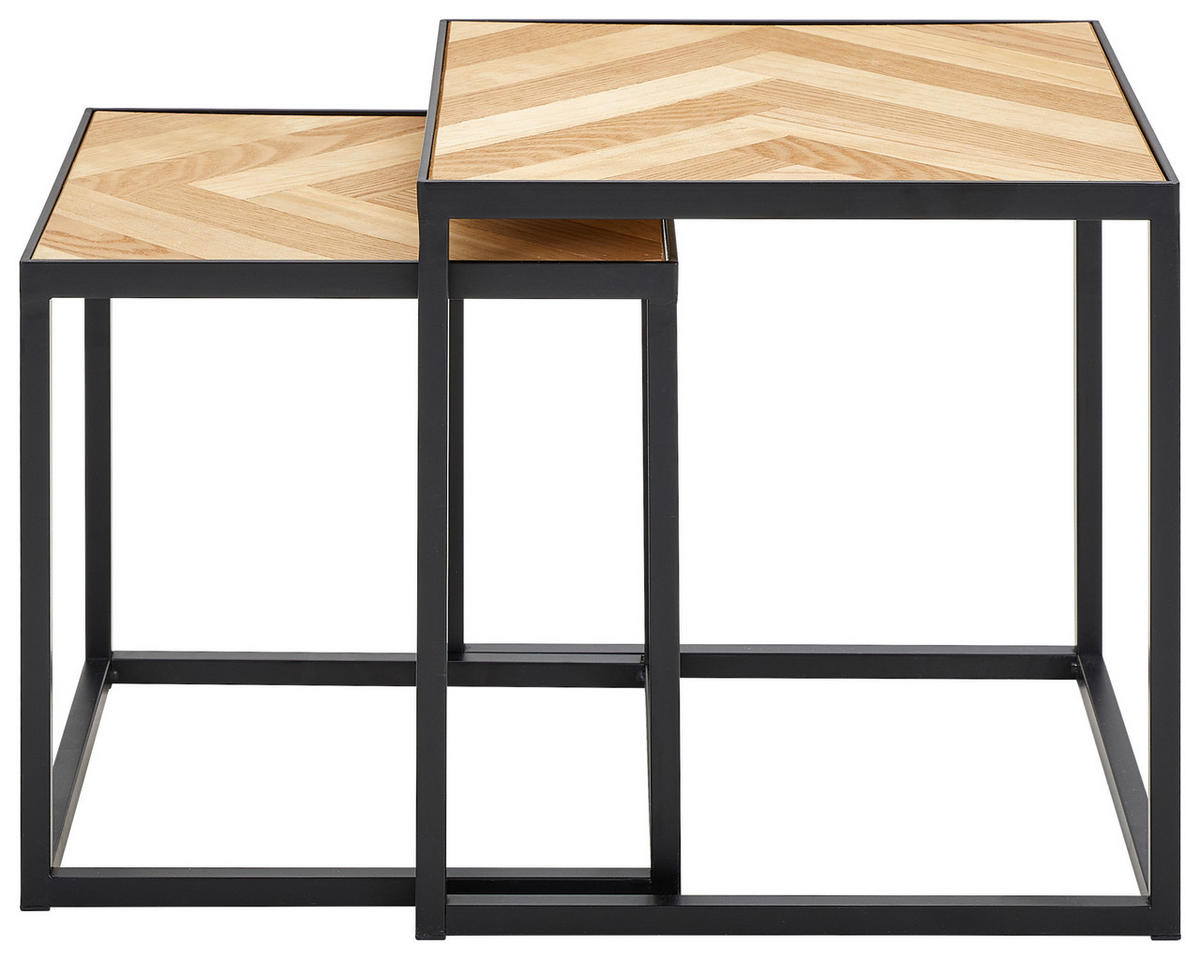 SATZTISCH Tanne furniert quadratisch Schwarz, Tannenholzfarben  - Tannenholzfarben/Schwarz, Design, Holz/Holzwerkstoff (40/35/40/35/40/35cm) - MID.YOU