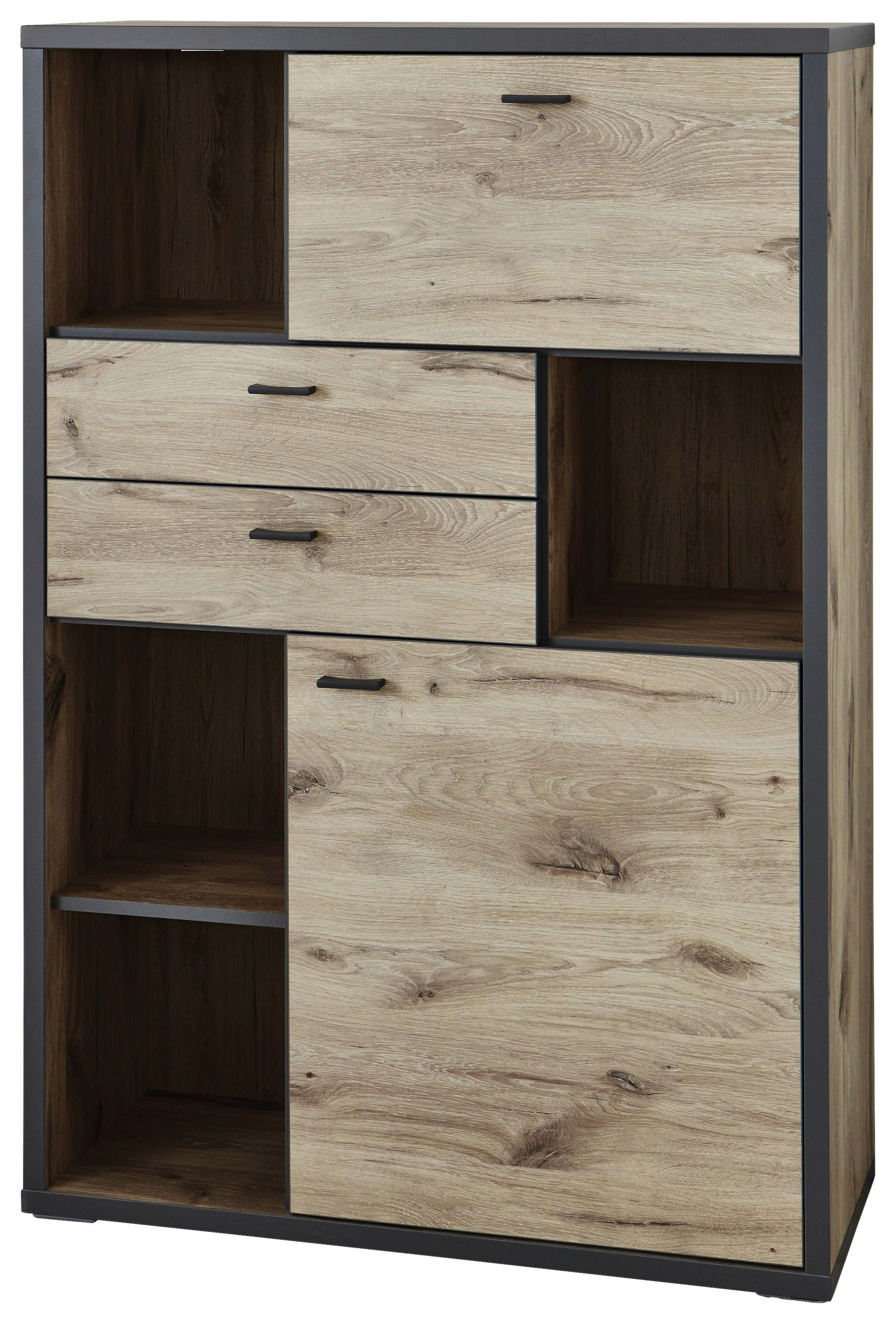 HIGHBOARD Eichefarben, Dunkelgrau  95,8/140,9/37,4 cm  - Dunkelgrau/Eichefarben, Design, Holzwerkstoff/Kunststoff (95,8/140,9/37,4cm) - Xora