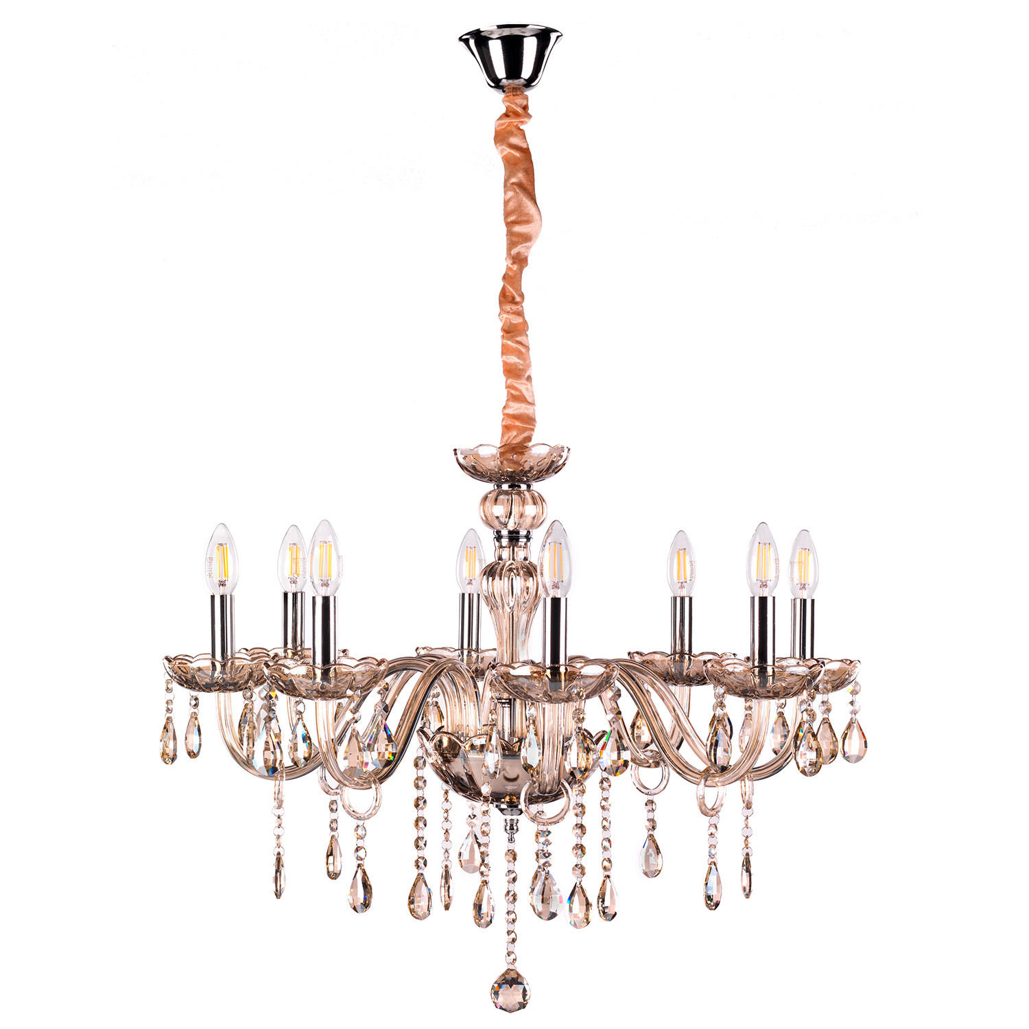KRISTALL-HÄNGELEUCHTE 70/110 cm   - Bernsteinfarben, KONVENTIONELL, Glas/Metall (70/110cm)