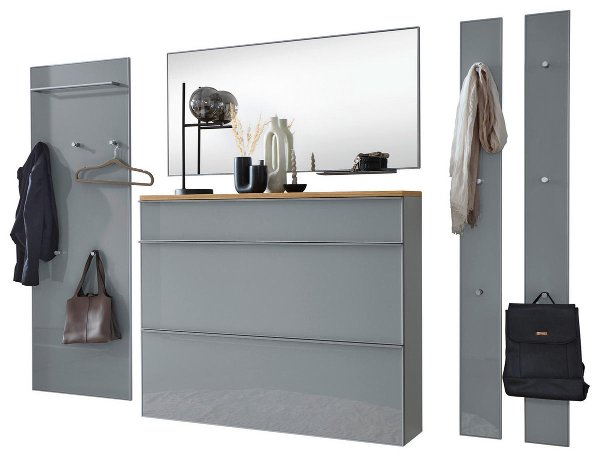 GARDEROBE 6-teilig  in 260/195/31 cm  - Grau, Design, Glas/Holz (260/195/31cm)