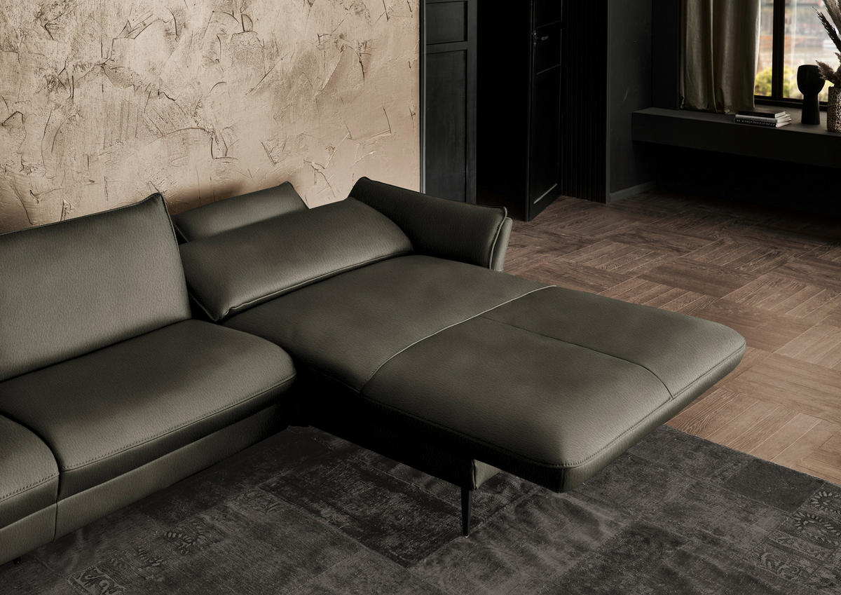 ECKSOFA  in Echtleder Graubraun  334/172 cm  - Graubraun/Schwarz, Design, Leder/Metall (334/172cm) - Hukla