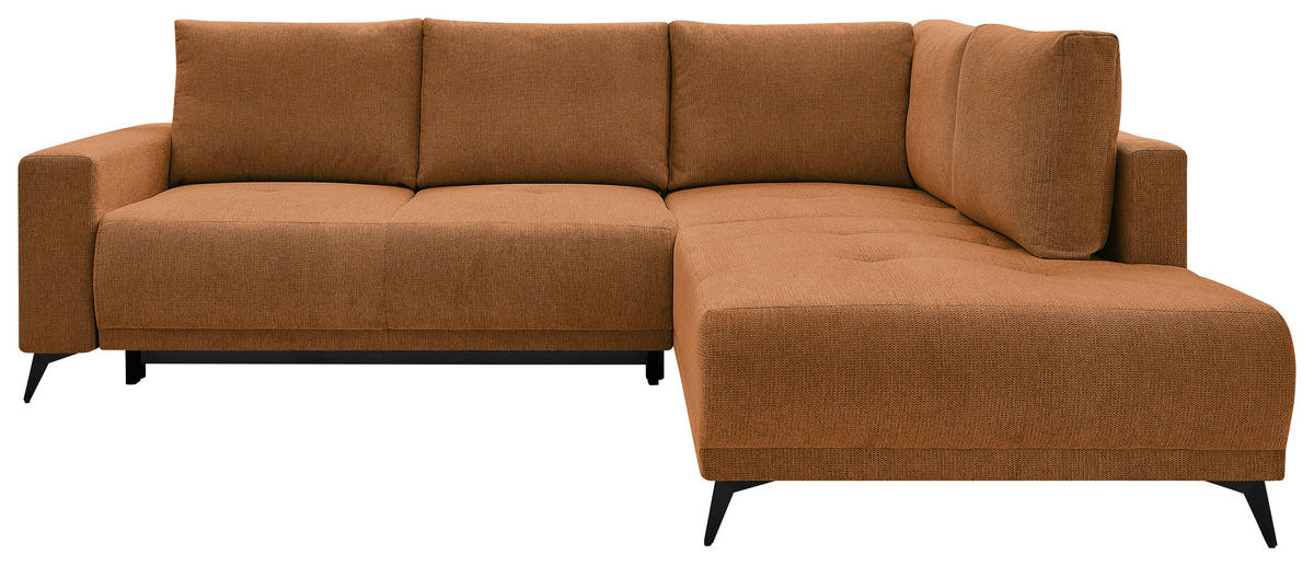 ECKSOFA RAFAEL Rostfarben Struktur Rückenkissen, Bettkasten  - Rostfarben/Schwarz, Design, Textil/Metall (269/218cm) - P & B