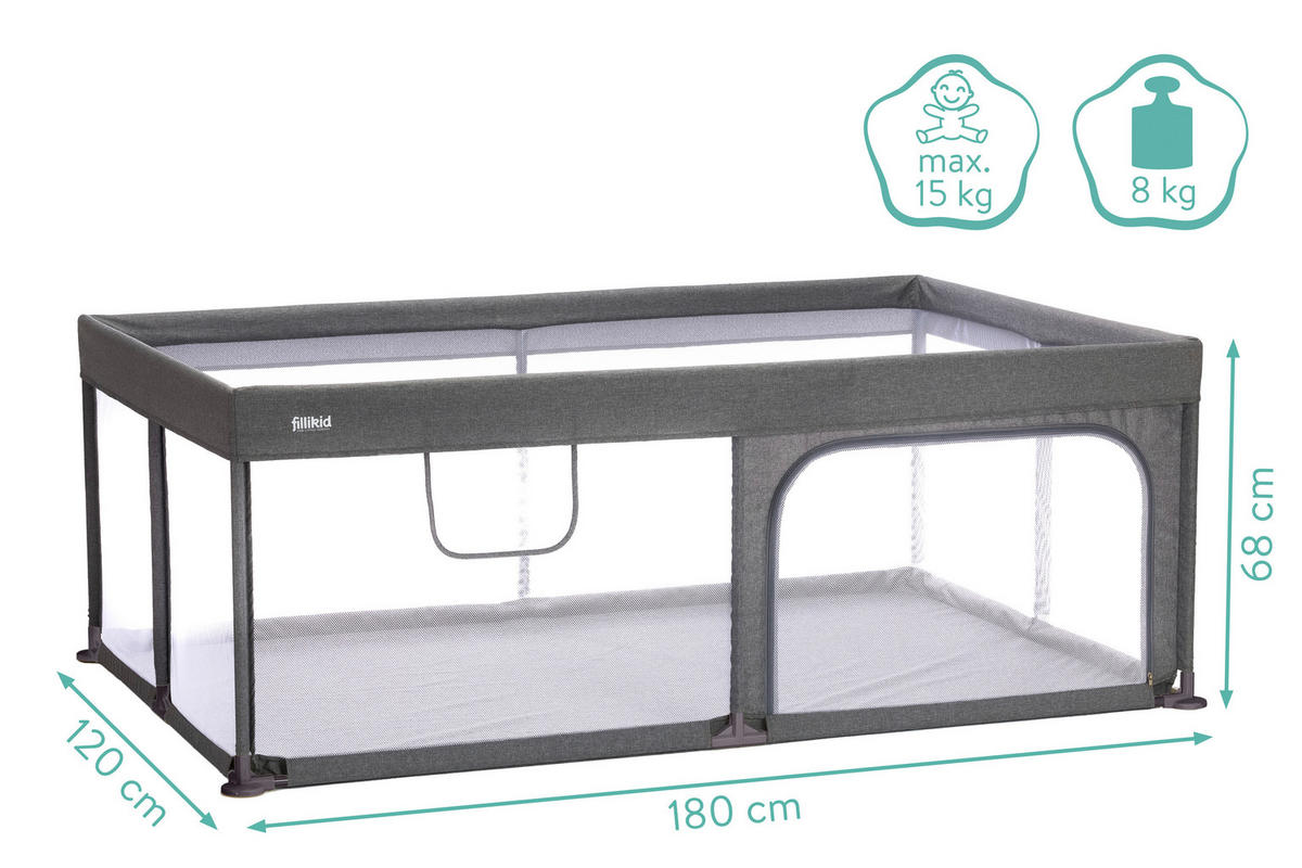 LAUFGITTER 180/120/68 cm  - Grau, Basics, Kunststoff/Metall (180/120/68cm) - Fillikid
