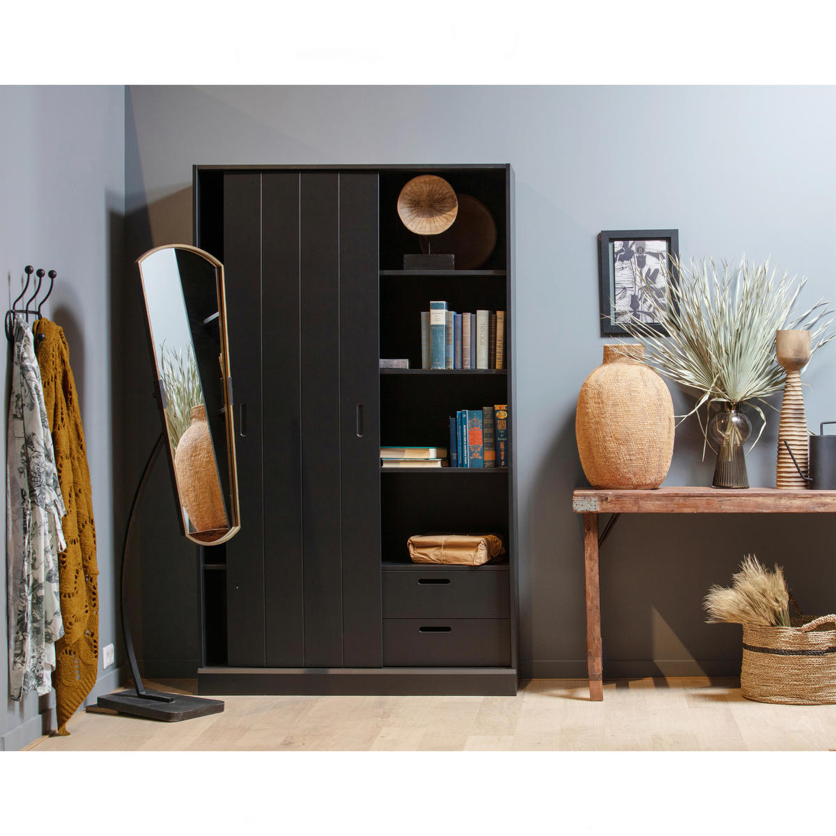 SCHIEBETÜRENSCHRANK 120/200/42 cm 1-türig Schwarz  - Schwarz, Design, Holz (120/200/42cm) - Livetastic