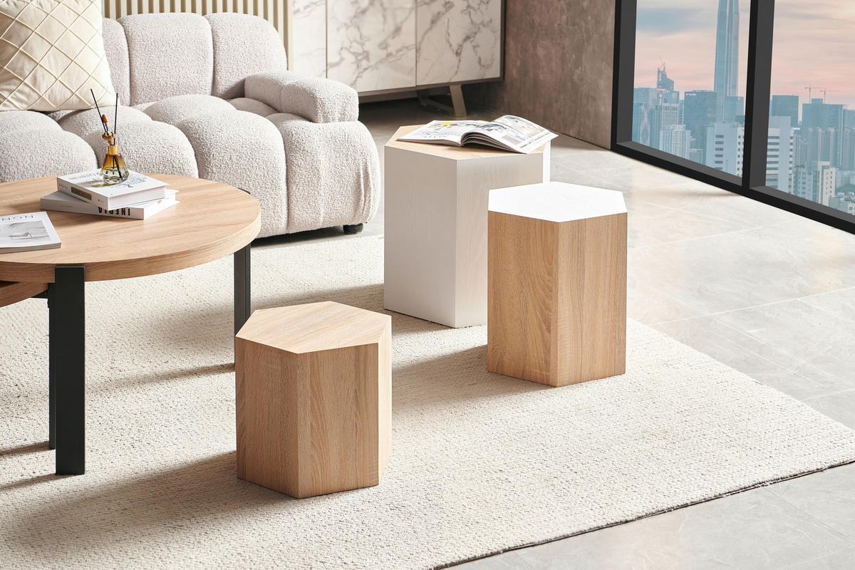 COUCHTISCHSET - Eichefarben, Design, Holzwerkstoff (34,5/39/50/30/40,5/45/34,5/39/50cm) - MID.YOU