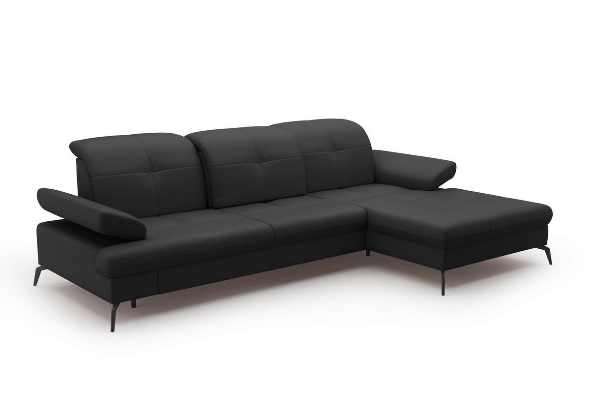 ECKSOFA in Echtleder Schwarz  - Schwarz, Konventionell, Leder/Metall (279/185cm) - Sit & More