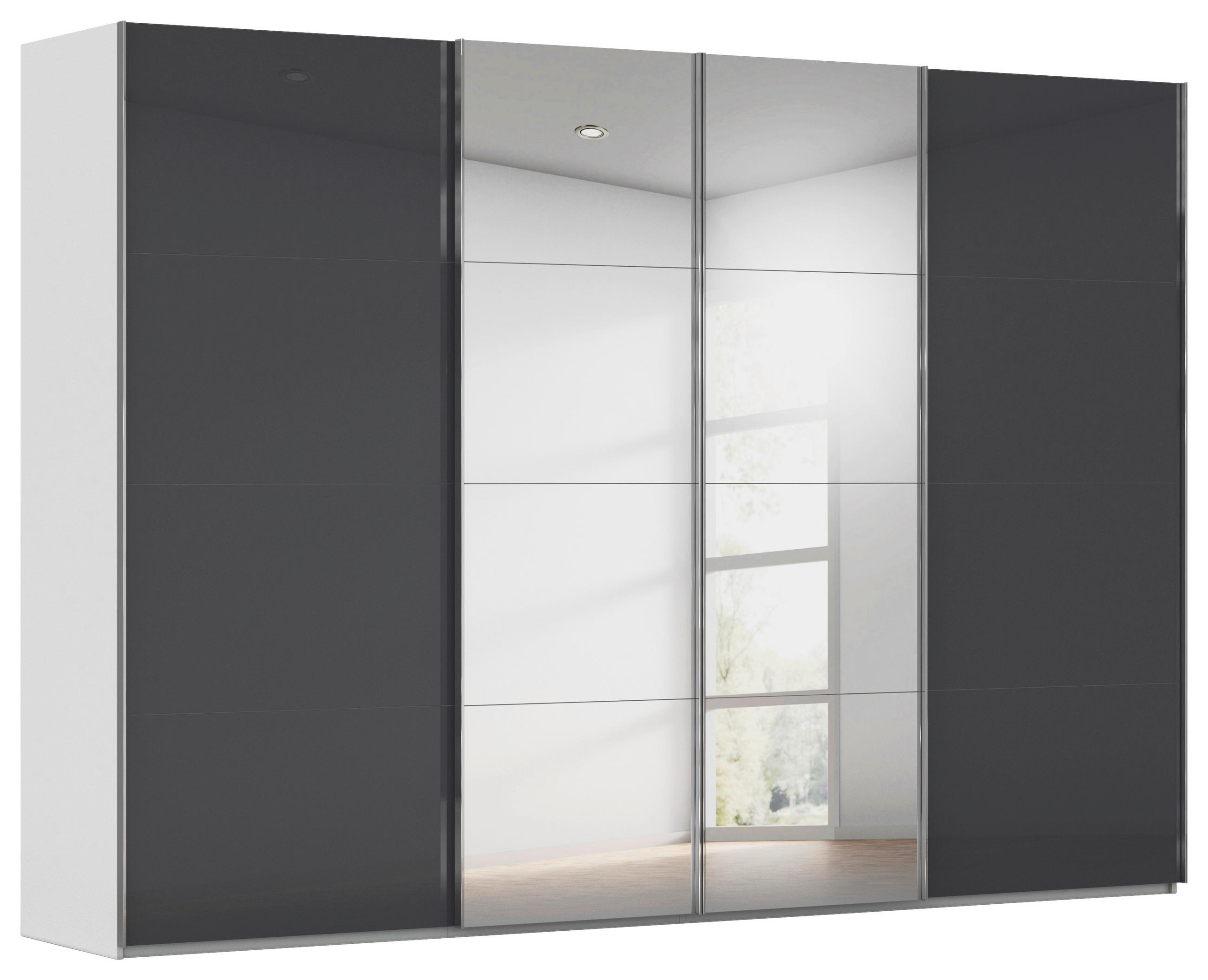 SCHWEBETÜRENSCHRANK 316/223/68 cm 4-türig Schwarz, Seidengrau  - Chromfarben/Seidengrau, Design, Glas/Holzwerkstoff (316/223/68cm) - Novel