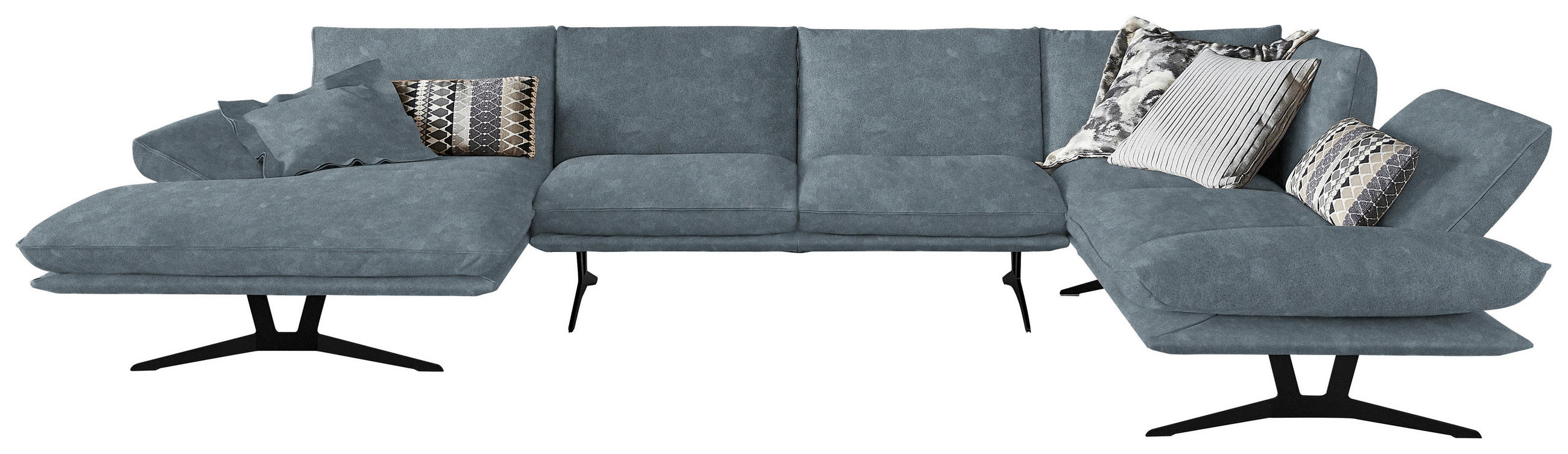 WOHNLANDSCHAFT Formia in Echtleder Blau  - Blau/Schwarz, Natur, Leder/Metall (155/359/217cm) - Dieter Knoll