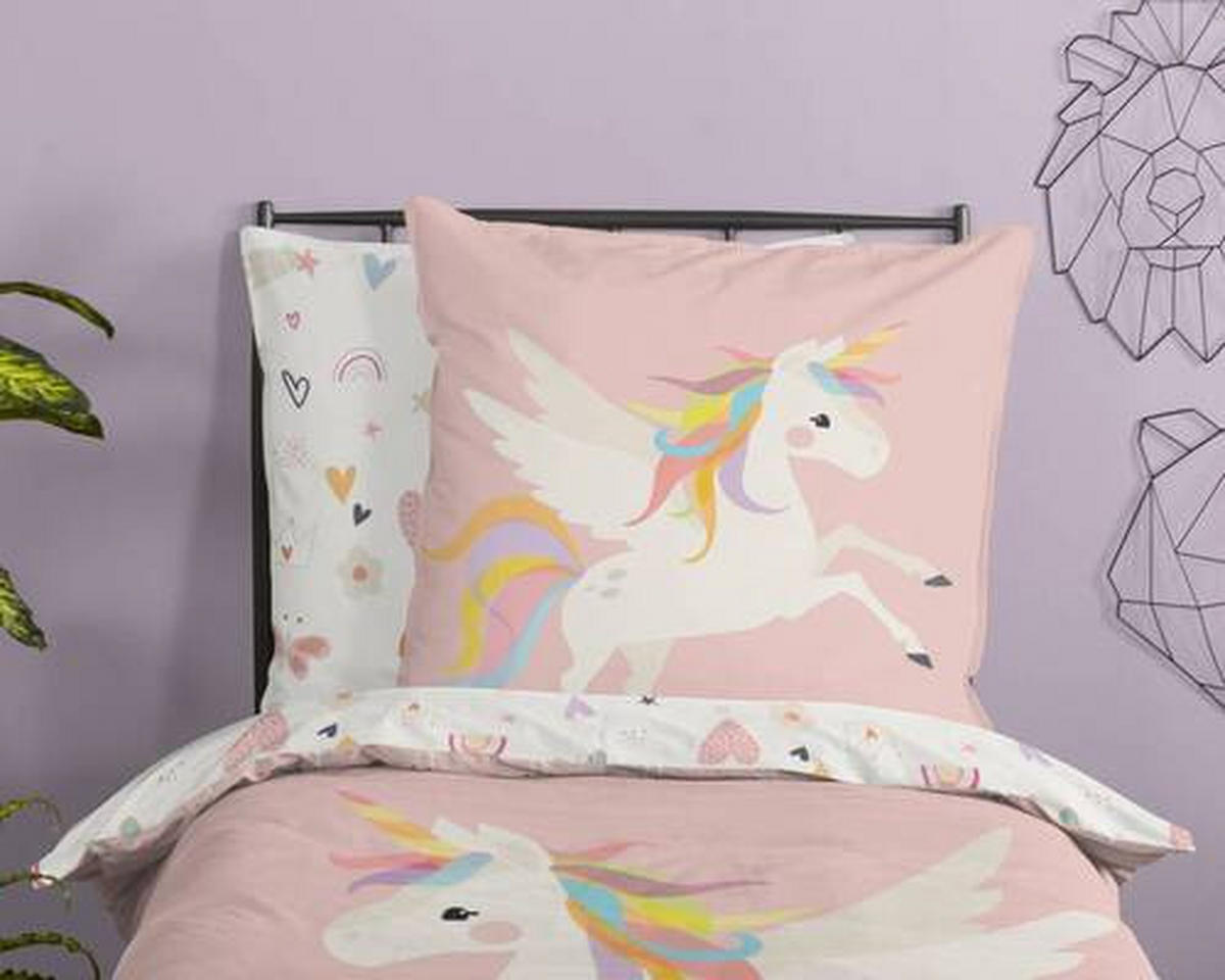 JUGENDBETTWÄSCHE Unicorn Renforcé 135/200 cm  - Rot/Rosa, Design, Textil (135/200cm)