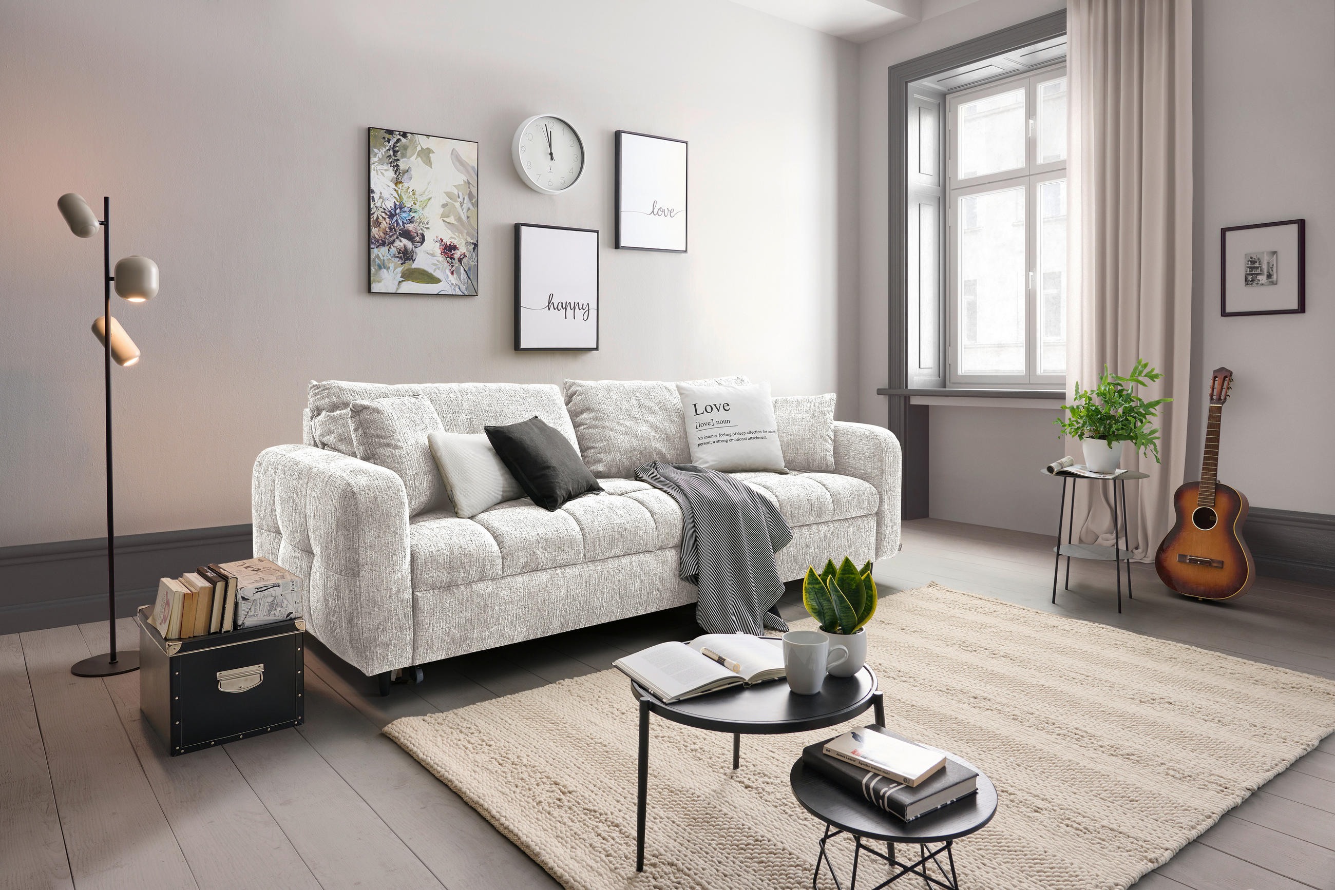 SCHLAFSOFA Flachgewebe Hellgrau  - Hellgrau/Schwarz, Design, Holz/Textil (236/88/101cm) - Lomoco