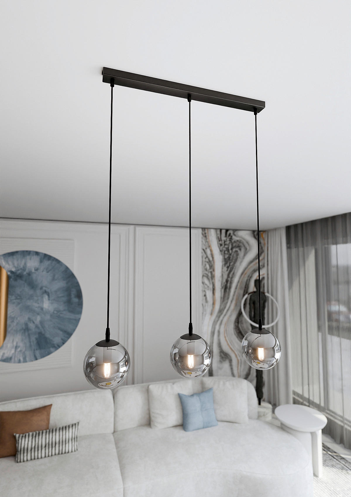 HÄNGELEUCHTE  70/14/100 cm    - Schwarz, KONVENTIONELL, Glas/Metall (70/14/100cm)