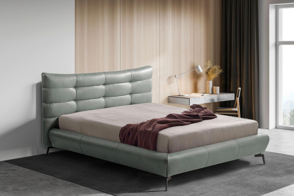 POLSTERBETT gepolstertes Kopfteil Grau 180/200 cm  - Schwarz/Grau, Design, Leder/Metall (180/200cm) - Esposa