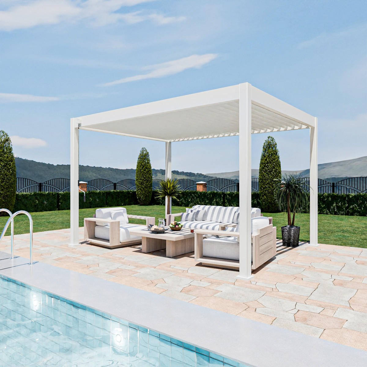 PERGOLA 300/255/400 cm   - Weiß Hochglanz, Basics, Metall (300/255/400cm) - Gardenson