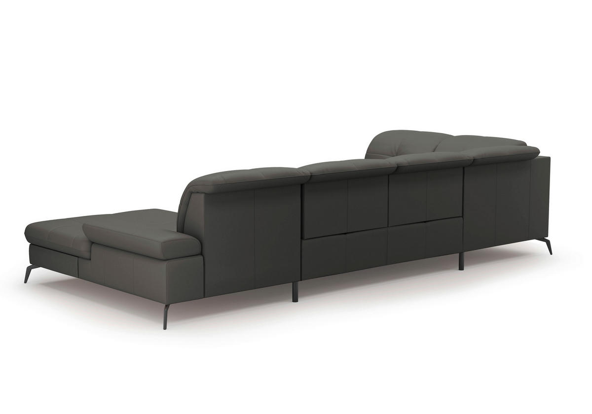 WOHNLANDSCHAFT Anthrazit Echtleder  - Anthrazit/Schwarz, KONVENTIONELL, Leder/Metall (231/357/185cm) - Sit & More