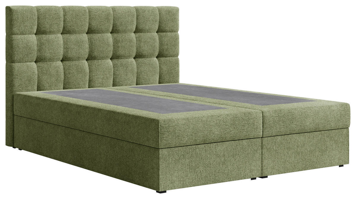BOXBETT 160/200 cm,  in Dunkelgrün, Bettkasten, Topper, H2 + H3 = mittel + fest  - Dunkelgrün/Schwarz, MODERN, Holz/Kunststoff (160/200cm) - Livetastic