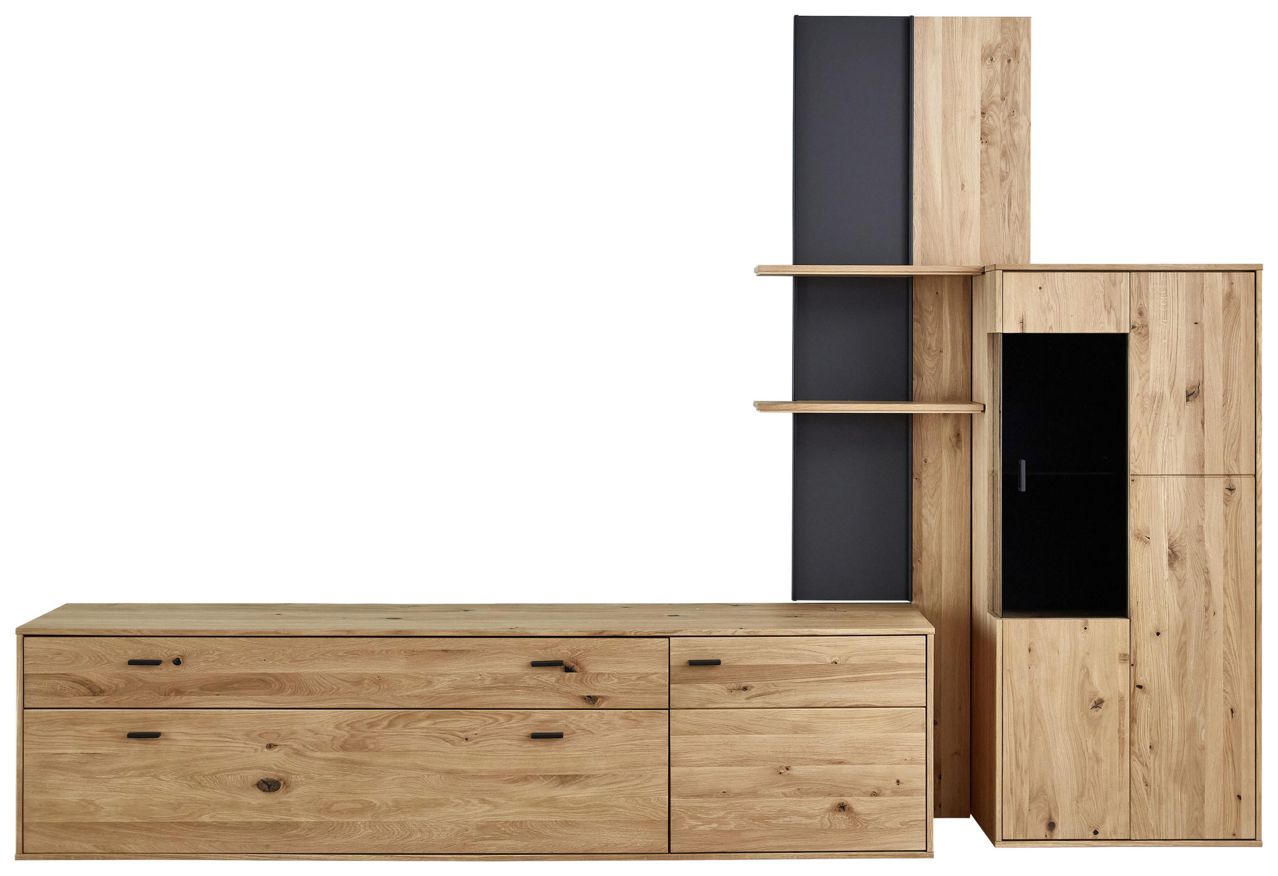 WOHNWAND  in Grau, Eichefarben  292/203/49 cm  - Eichefarben/Anthrazit, KONVENTIONELL, Glas/Holz (292/203/49cm) - Musterring