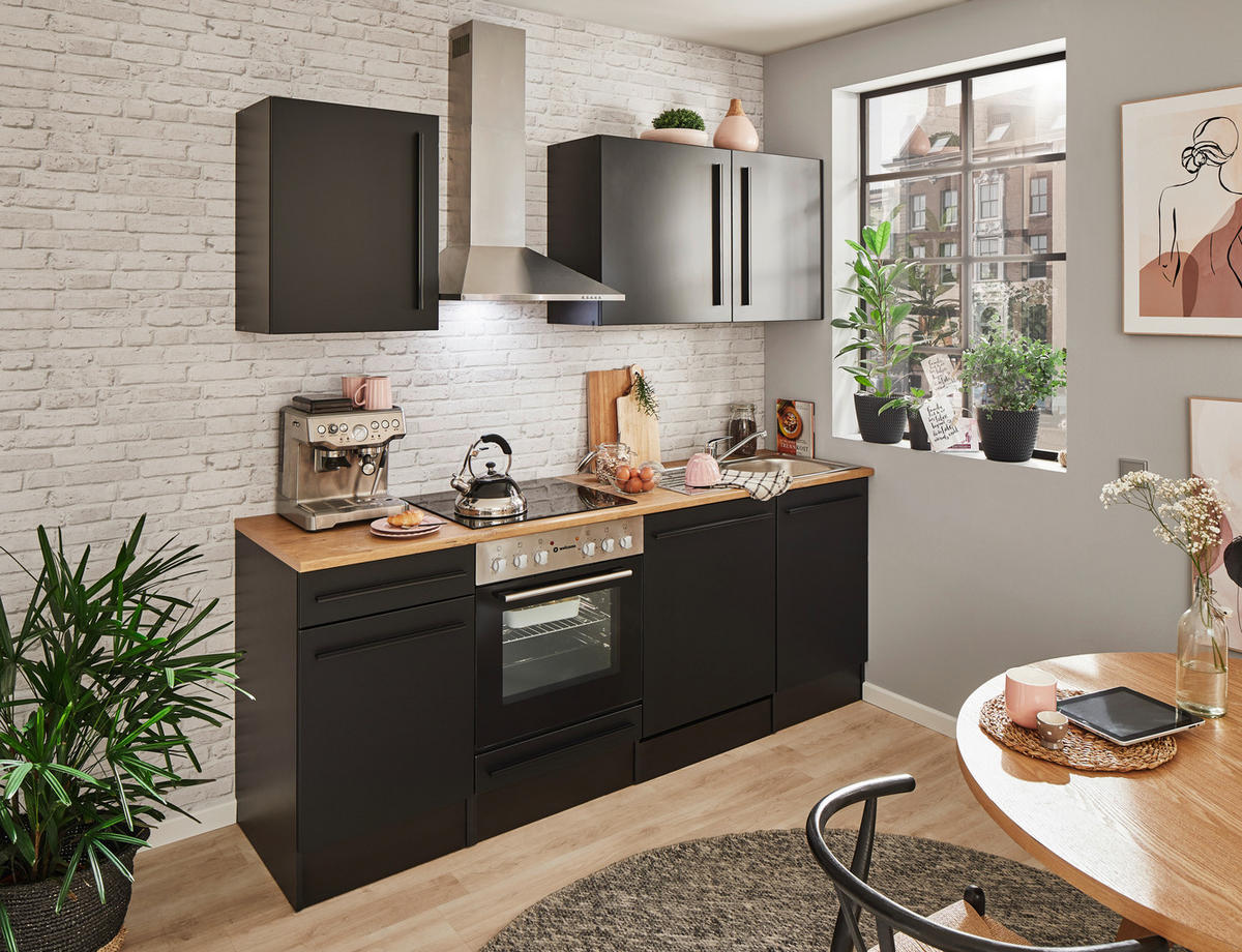 KUHINJSKI BLOK BREZ APARATOV - črna/barve hrasta, Trendi, umetna masa/leseni material (220cm) - MID.YOU
