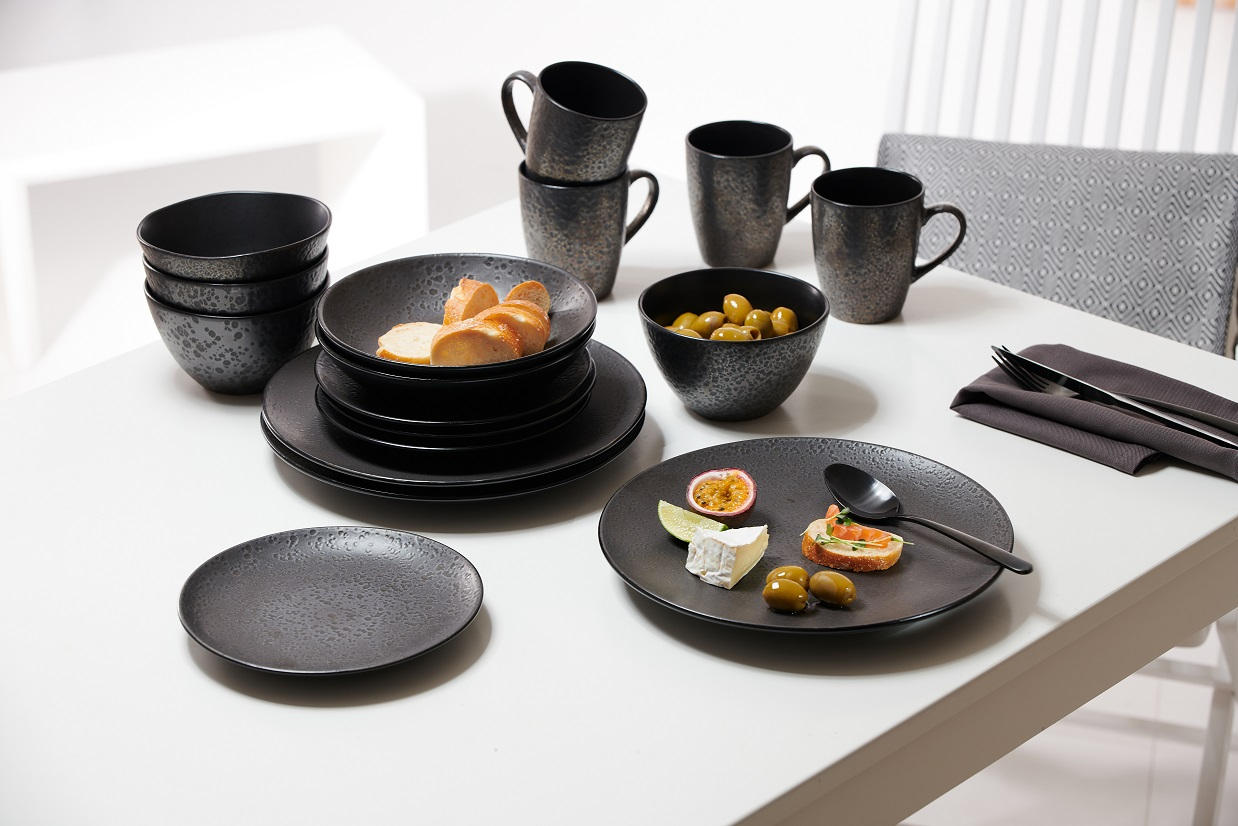 FRÜHSTÜCKSSET Schwarz Kitwe  - Schwarz, Trend, Keramik - Ritzenhoff Breker