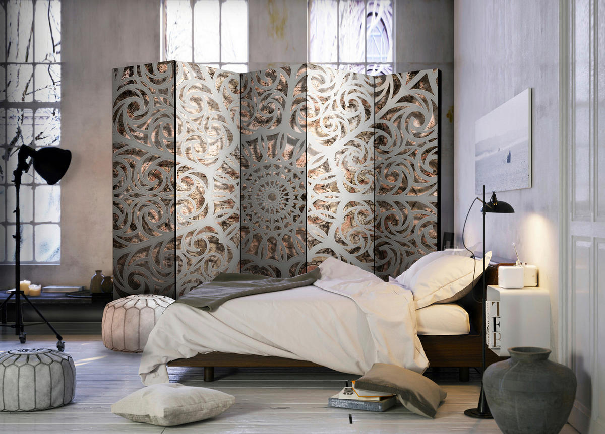 PARAVENT mit 5  Flügel - Beige/Braun, Basics, Holz/Textil (225/172/3cm) - artgeist