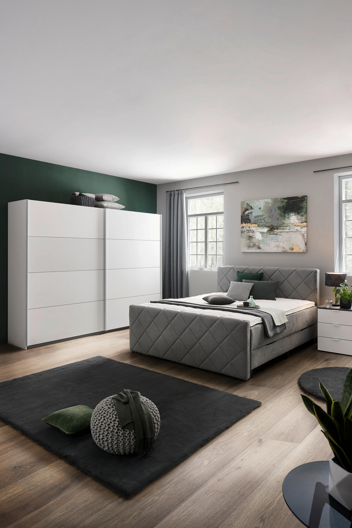 BOXSPRINGBETT 160/200 cm  in Grau  - Schwarz/Grau, KONVENTIONELL, Kunststoff/Textil (160/200cm) - home24