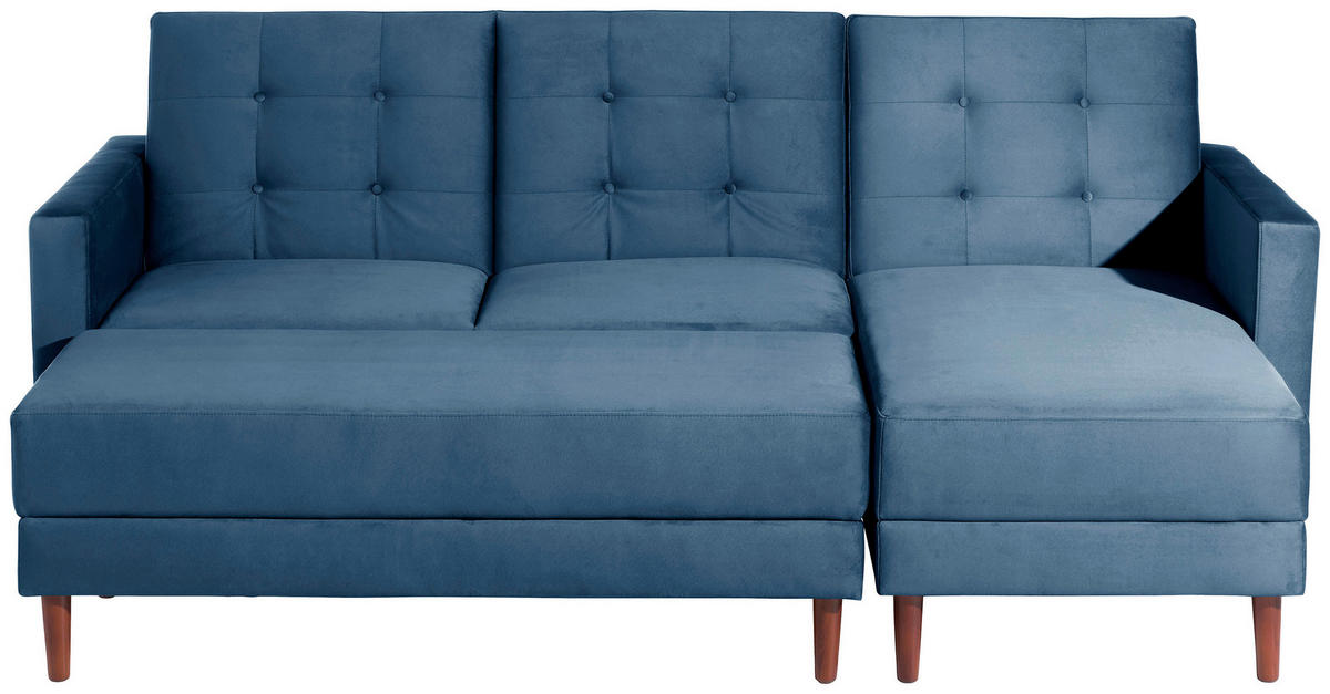 ECKSCHLAFSOFA inkl. Hocker in Dunkelblau Textil   - Eschefarben/Dunkelblau, Design, Holz/Textil (223/152cm) - Max Winzer