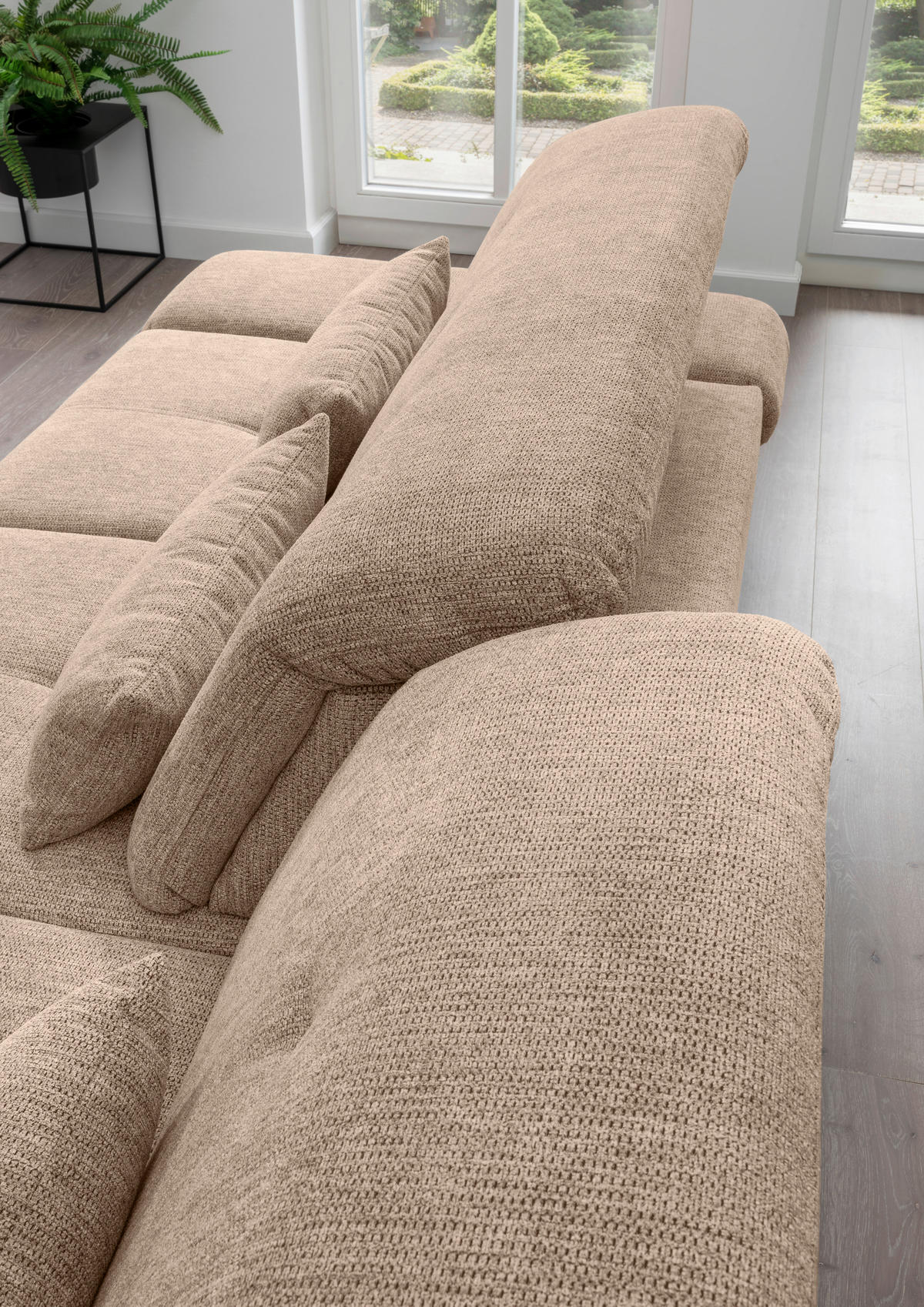 ECKSOFA in Chenille Hellbraun  - Chromfarben/Hellbraun, Modern, Textil/Metall (280/254cm) - Livetastic