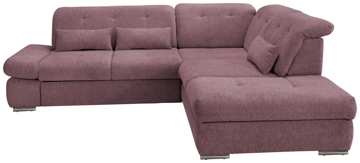 ECKSOFA Brombeere Chenille  - Chromfarben/Brombeere, Design, Textil/Metall (280/254cm) - Livetastic