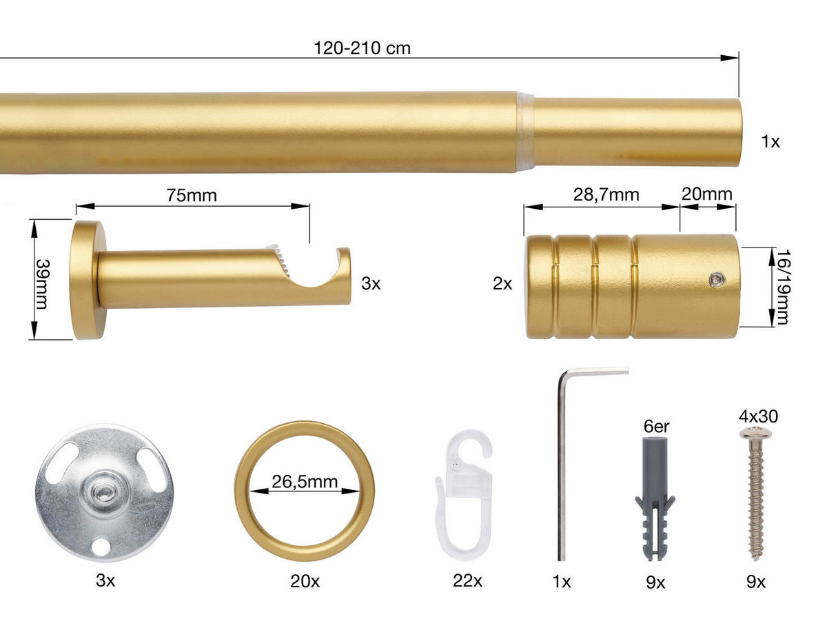 VORHANGSTANGENSET  120 cm  - Goldbraun, Basics, Metall (120cm)
