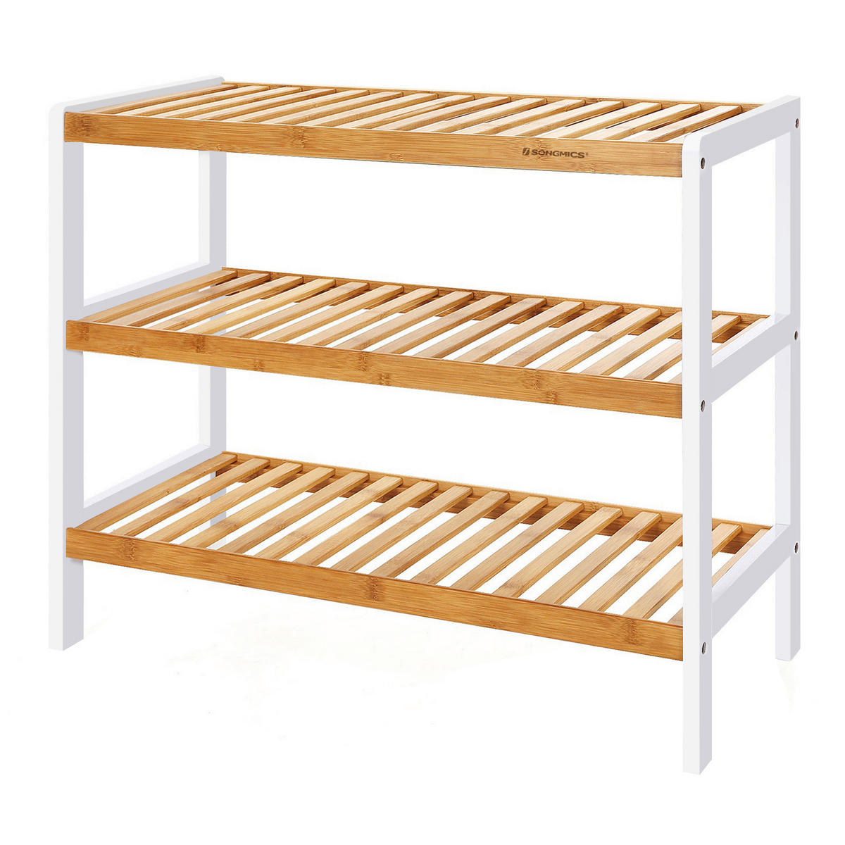 REGÁL NA BOTY, přírodní barvy, bílá, bambus, 70/55/26 cm - bílá/přírodní barvy, Trend, dřevo (70/55/26cm) - Boxxx