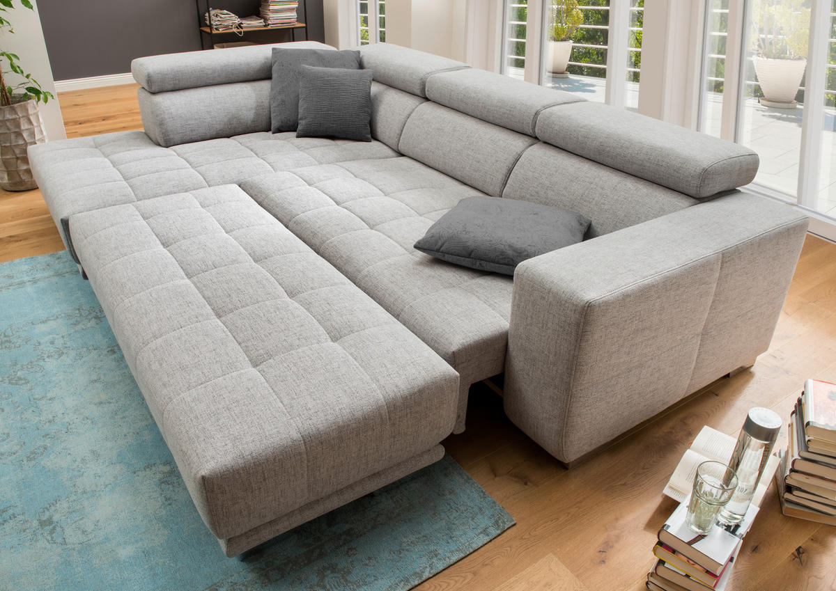 ECKSOFA in Chenille Hellgrau  - Chromfarben/Hellgrau, Design, Textil (207/301cm) - Xora
