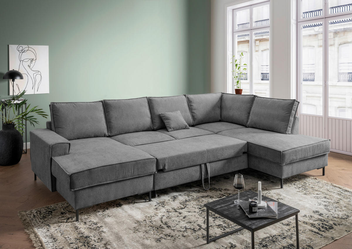 SJEDEĆA GARNITURA tekstil  antracit   - crna/antracit, Moderno, tekstil/metal (150/309/198cm) - MID.YOU