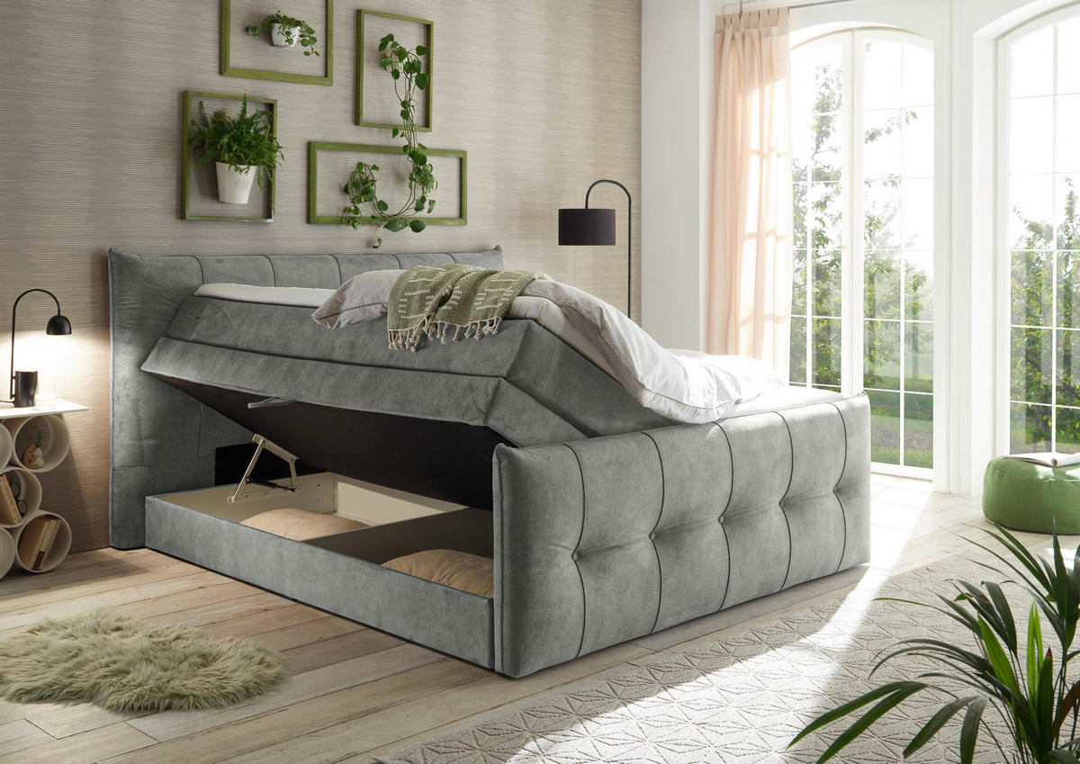 BOXSPRINGBETT 180/200 cm  in Grau  - Schwarz/Grau, KONVENTIONELL, Kunststoff/Textil (180/200cm) - Esposa