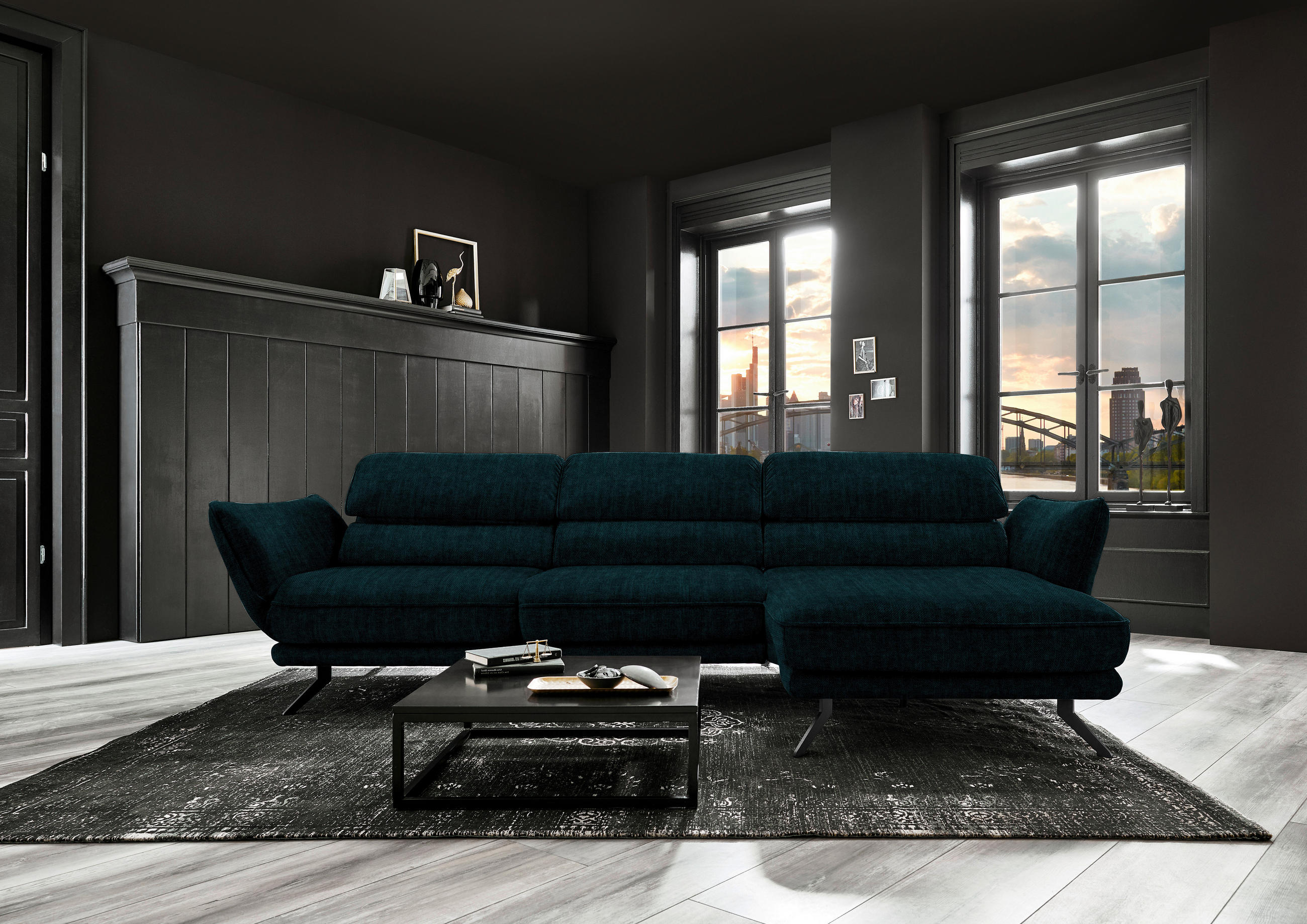 ECKSOFA in Velours Waldgrün  - Waldgrün/Schwarz, Design, Textil/Metall (283/153cm) - Valdera