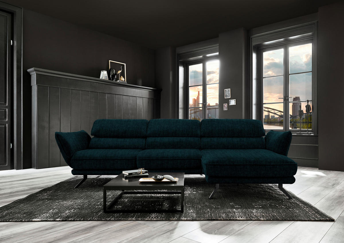 ECKSOFA in Velours Waldgrün  - Waldgrün/Schwarz, Design, Textil/Metall (283/153cm) - Valdera