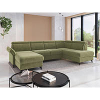 WOHNLANDSCHAFT GLENDALE E Hellgrün Flachgewebe  - Schwarz/Hellgrün, KONVENTIONELL, Textil/Metall (166/321/193cm) - Sit & More