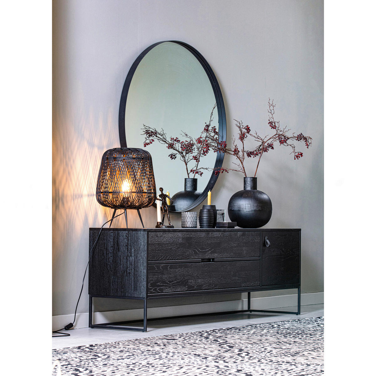 WANDSPIEGEL 80/80/5 cm    in rund  - Schwarz, Basics, Metall (80/80/5cm) - Livetastic